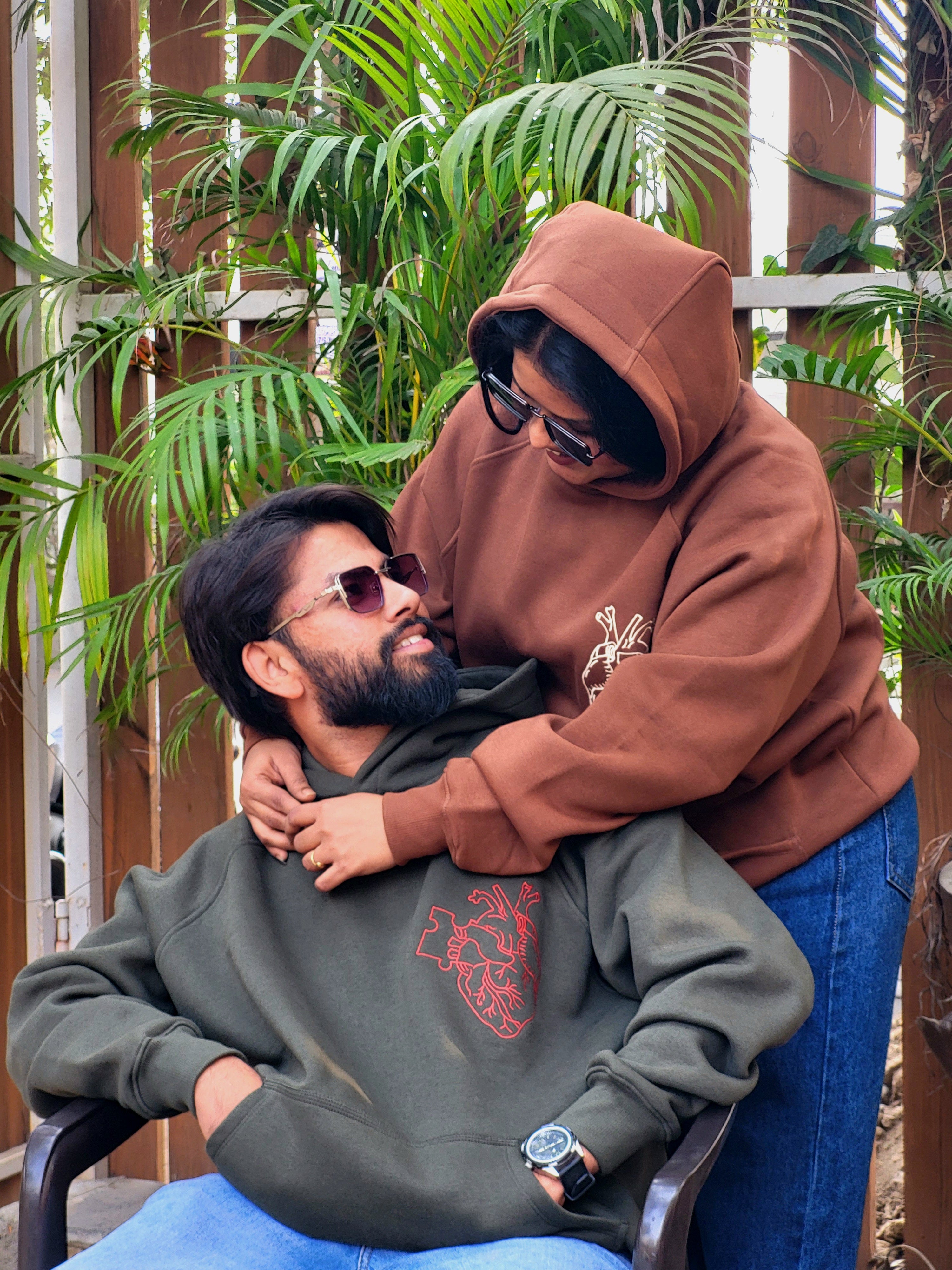 Heart Couple Embroidery Oversized Hoodie (Pack of 2)