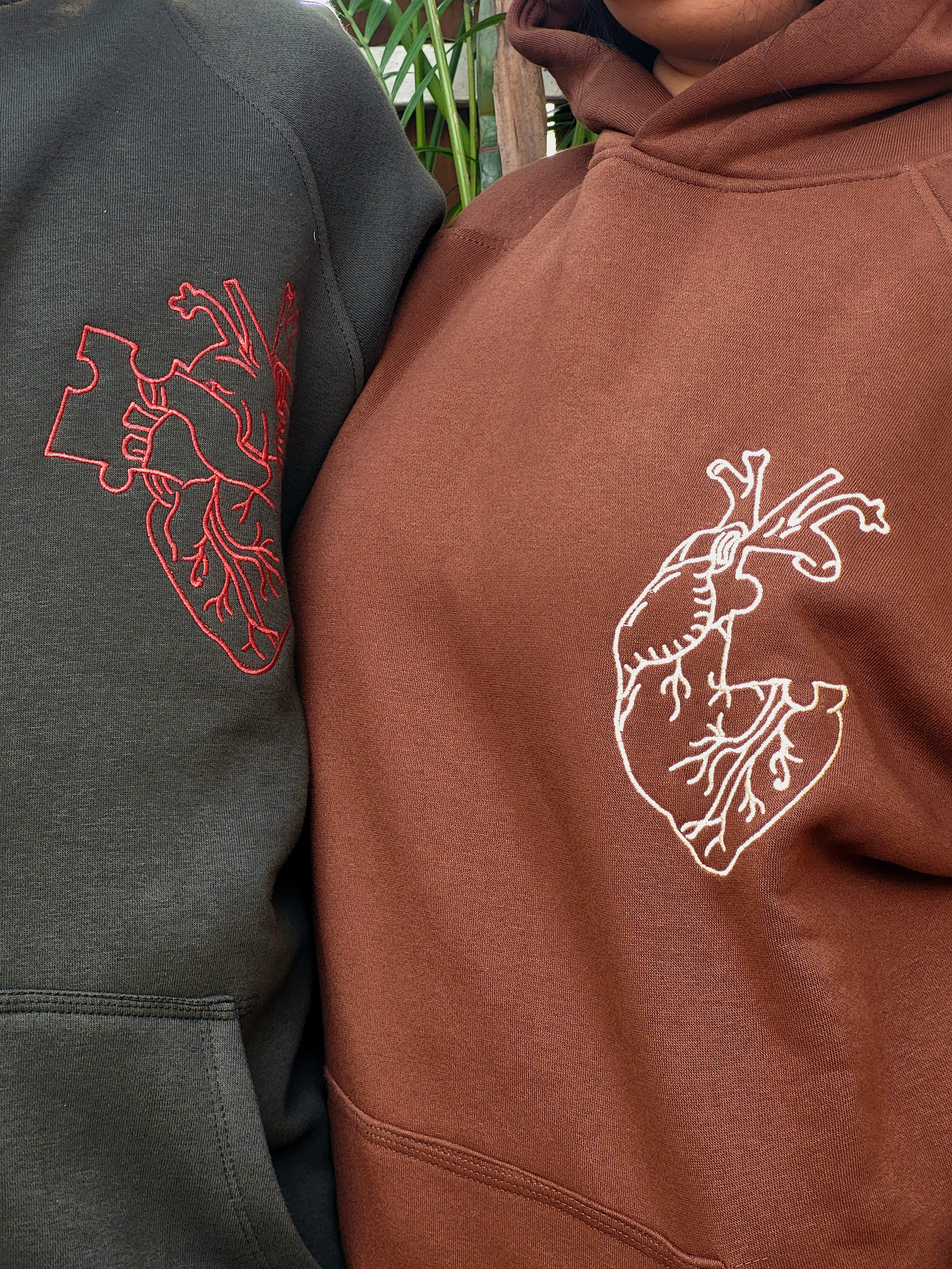 Heart Couple Embroidery Oversized Hoodie (Pack of 2)