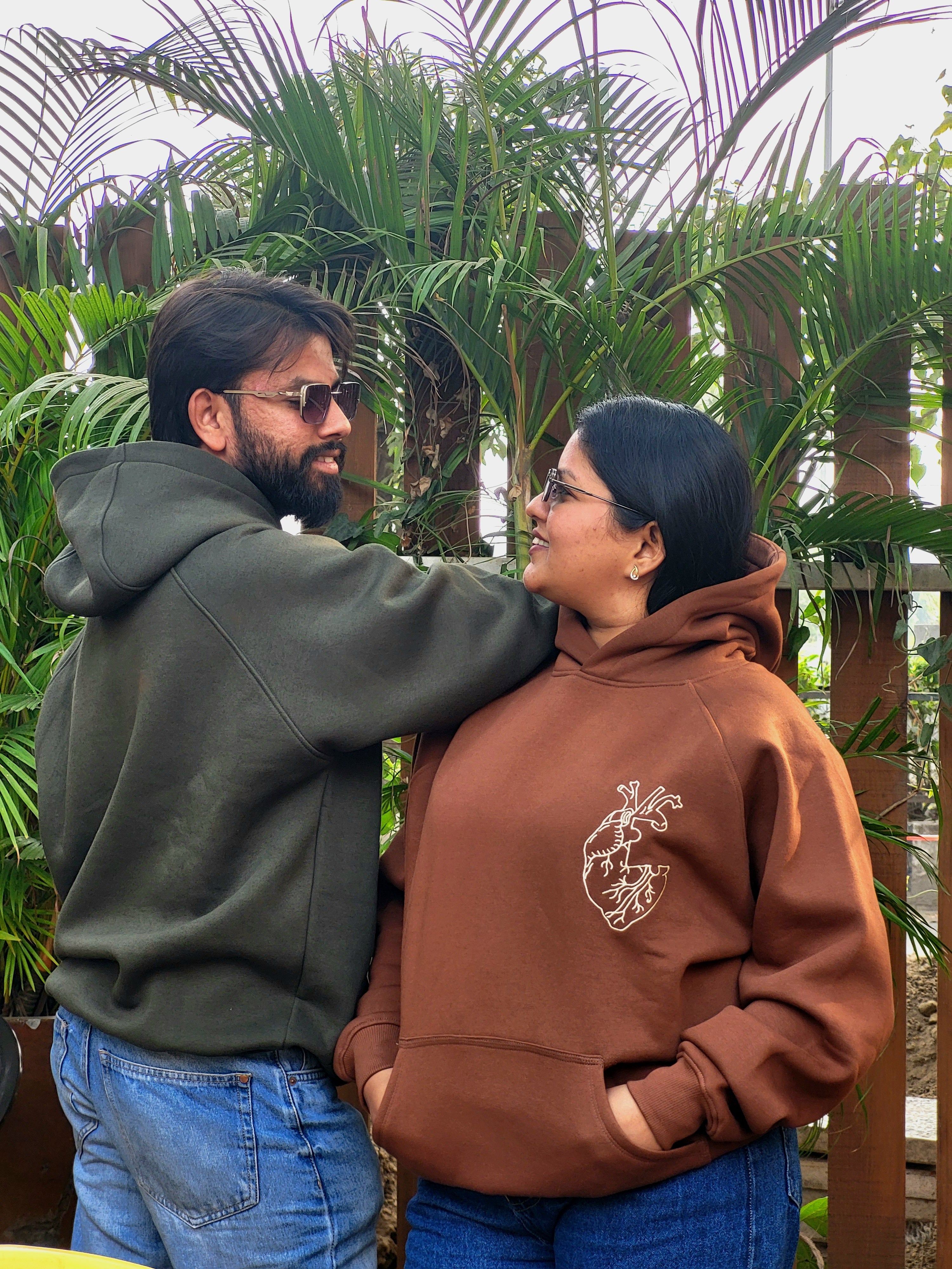 Heart Couple Embroidery Oversized Hoodie (Pack of 2)
