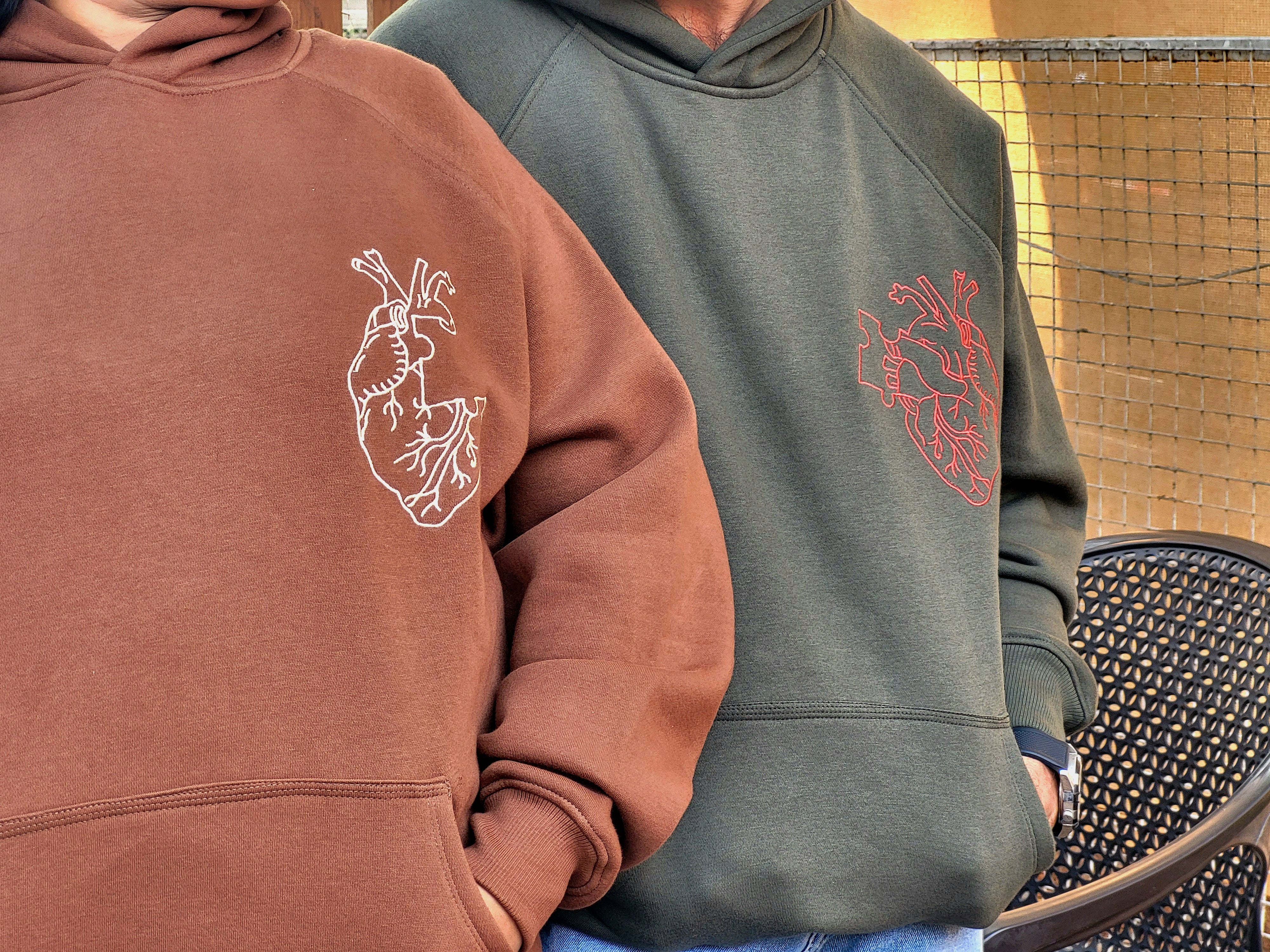 Heart Couple Embroidery Oversized Hoodie (Pack of 2)