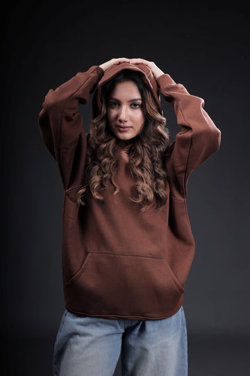 Brown Plain Oversized Hoodie