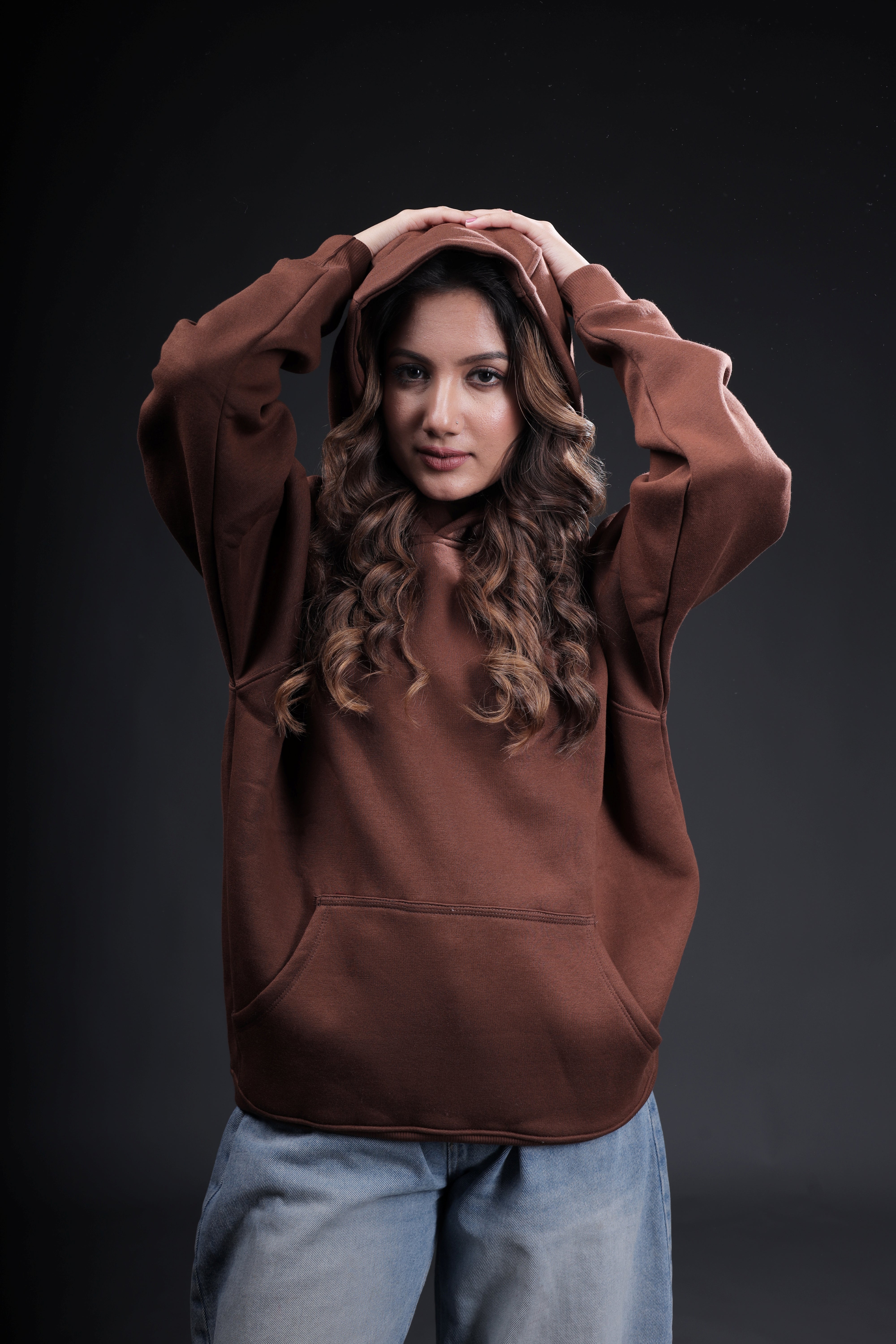 Brown Plain Oversized Hoodie