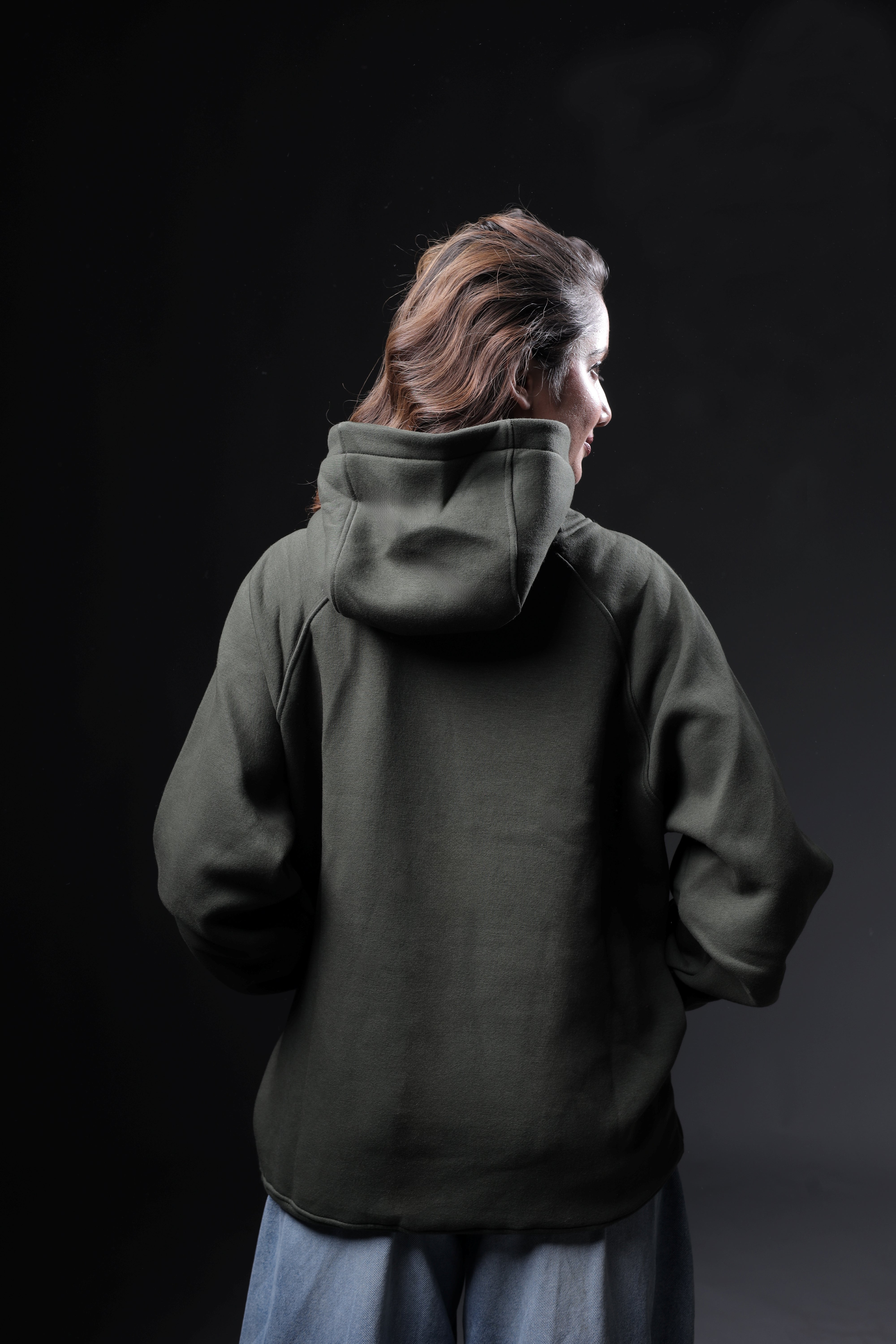 Dark Green Plain Oversized Hoodie