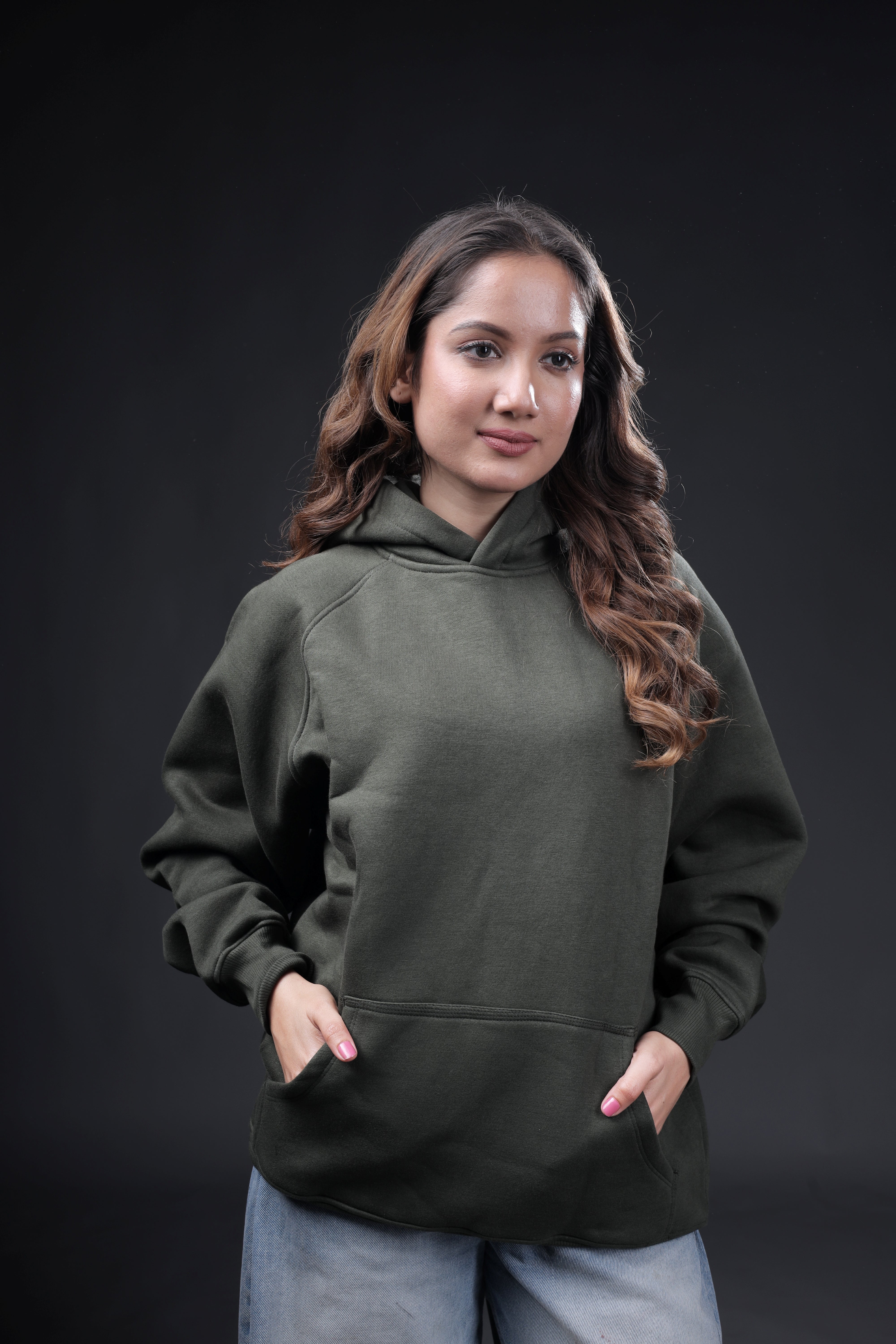 Dark Green Plain Oversized Hoodie