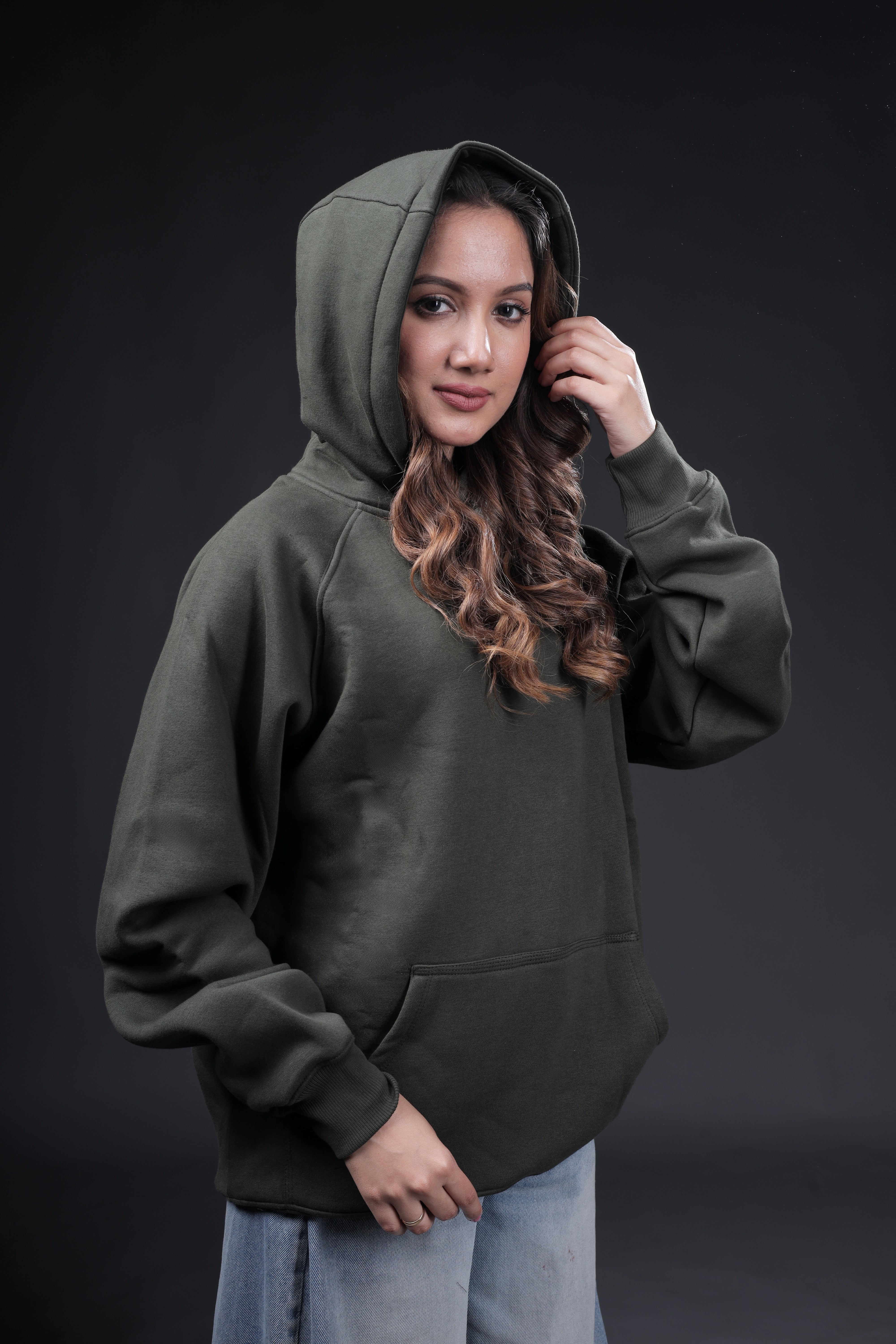 Dark Green Plain Oversized Hoodie