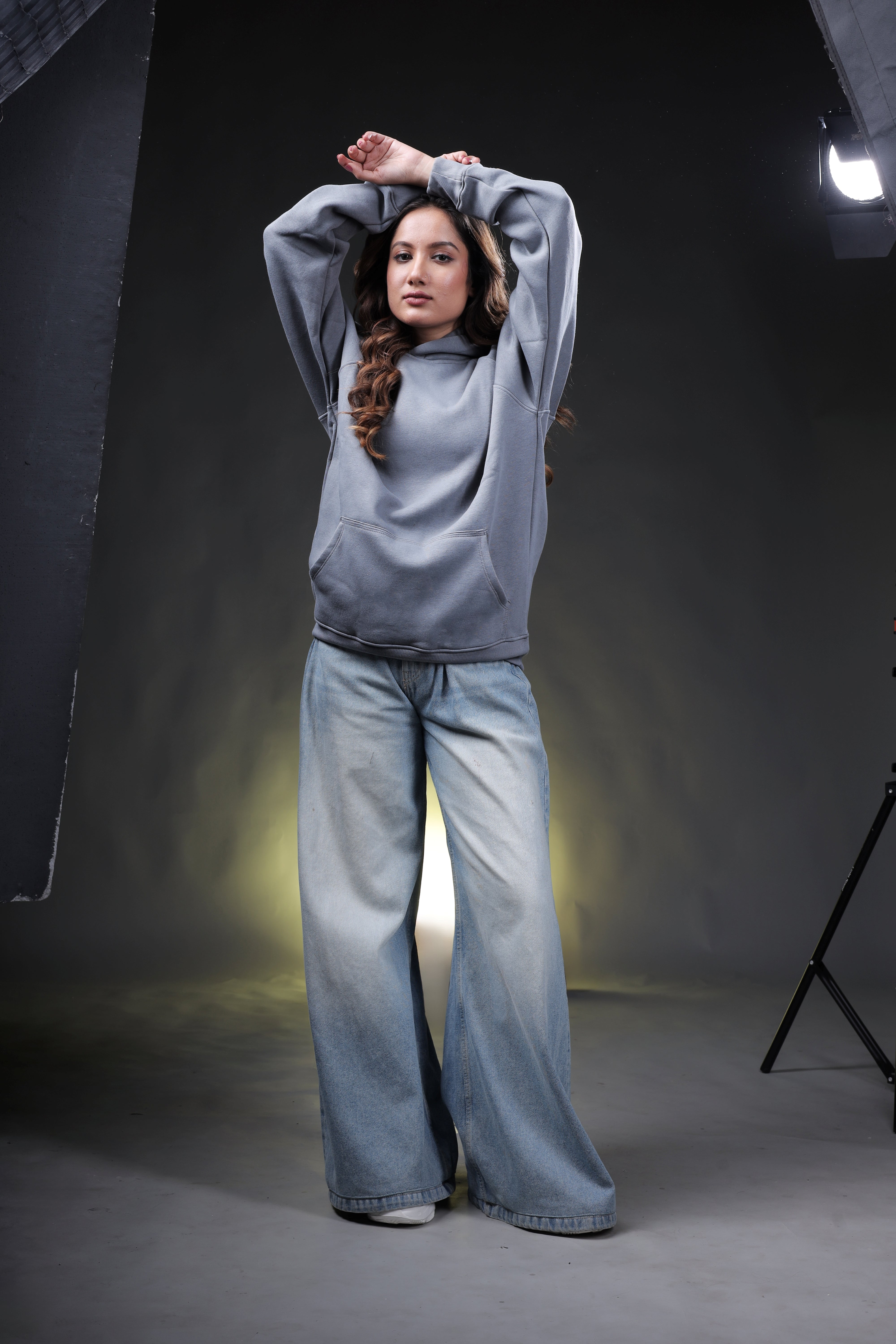 Grey Plain Oversized Hoodie