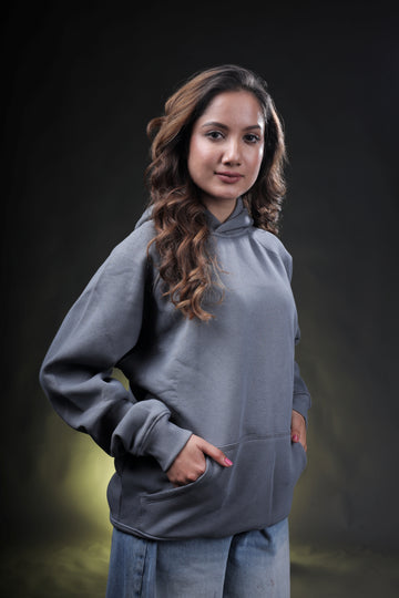 Grey Plain Oversized Hoodie