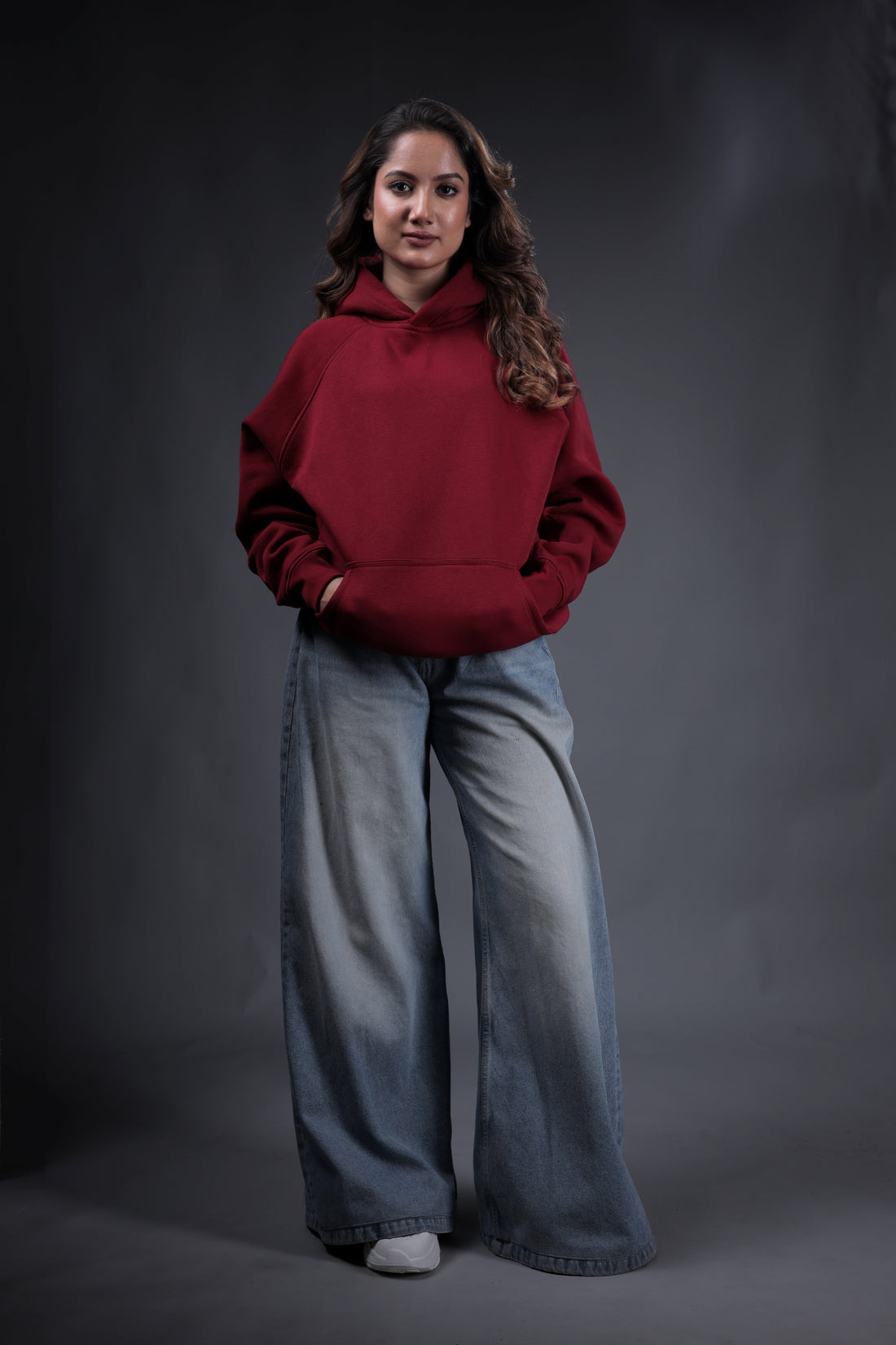 Maroon Plain Oversized Hoodie