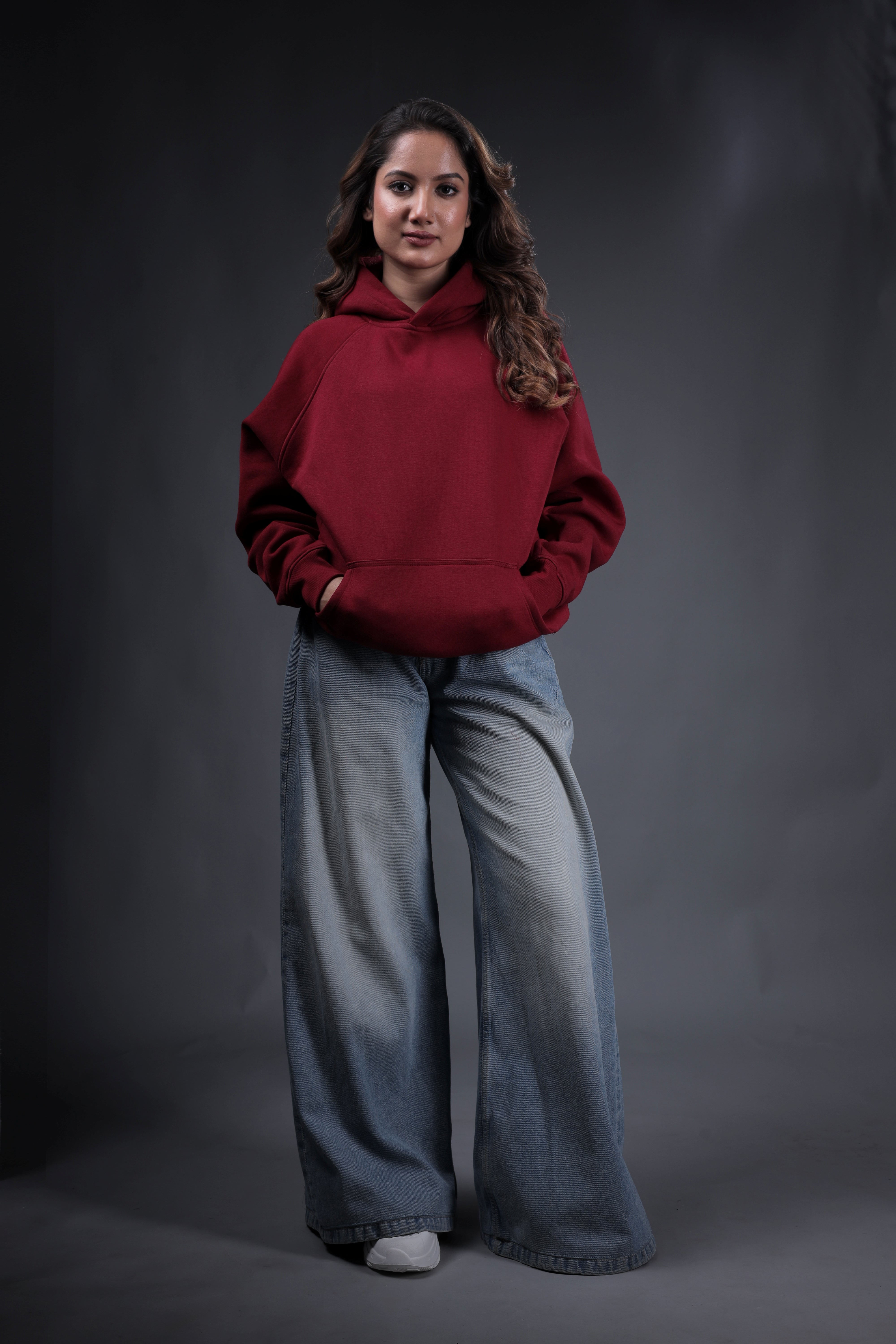 Maroon Plain Oversized Hoodie