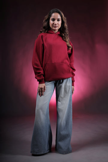 Maroon Plain Oversized Hoodie