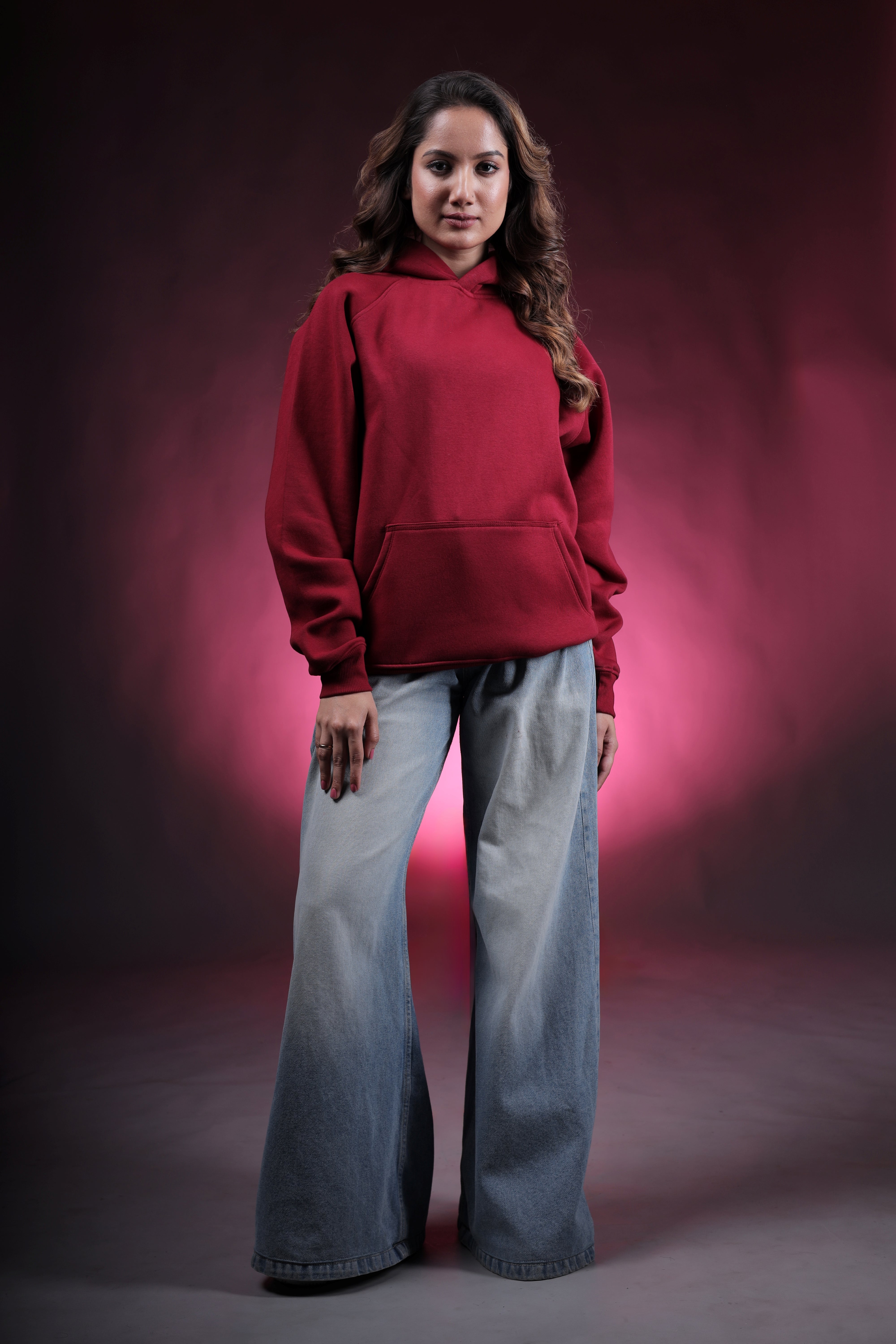 Maroon Plain Oversized Hoodie
