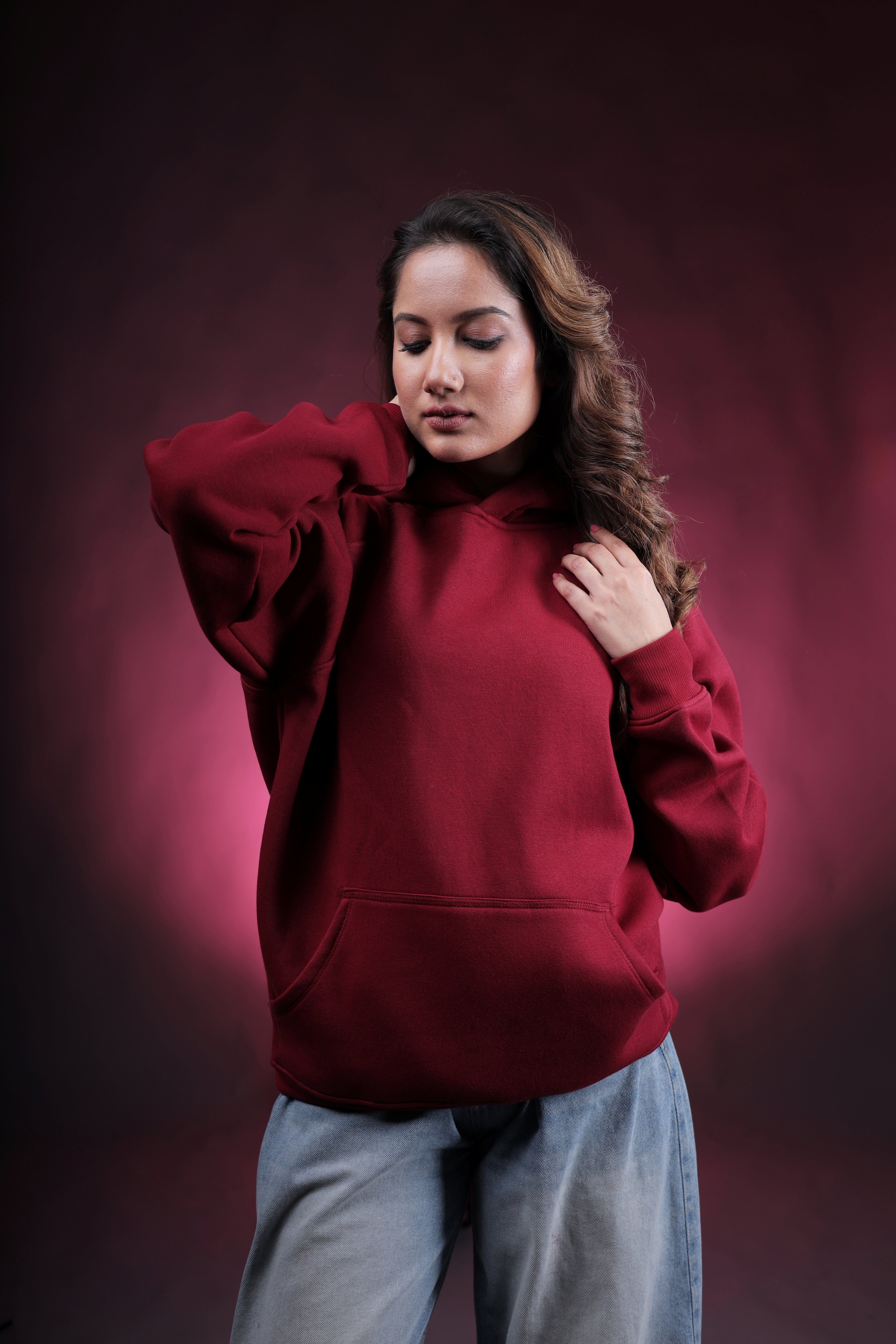 Maroon Plain Oversized Hoodie