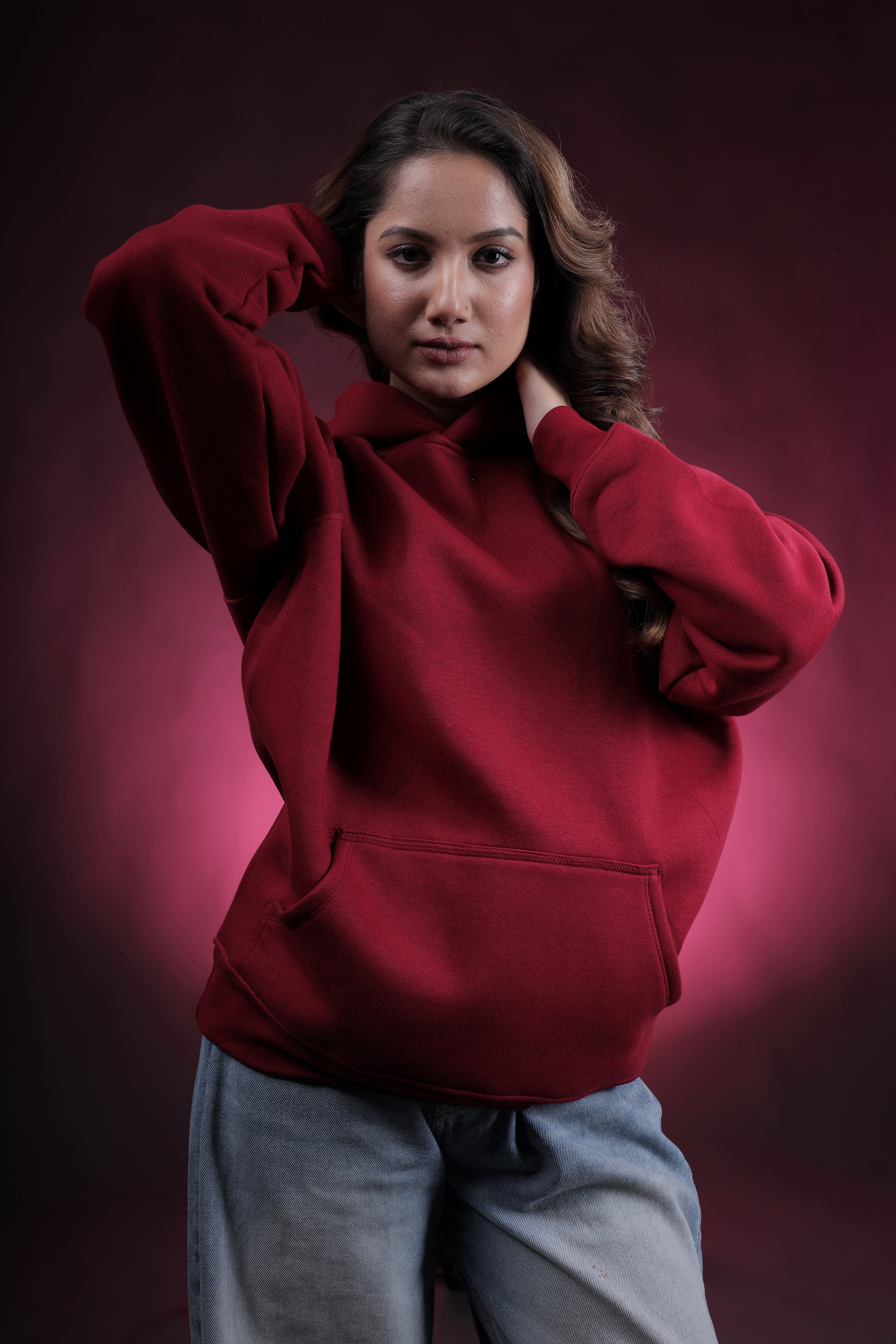 Maroon Plain Oversized Hoodie