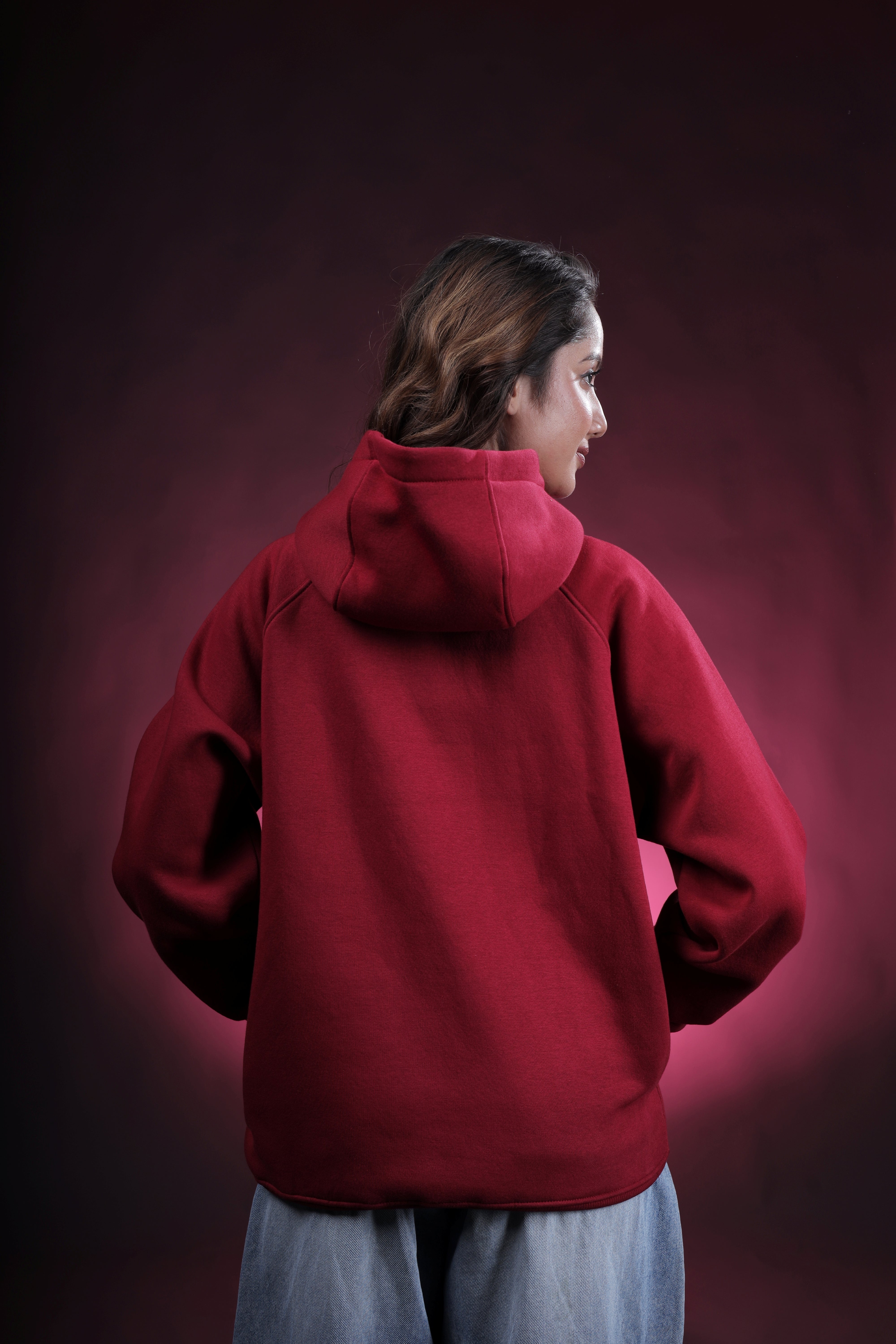 Maroon Plain Oversized Hoodie