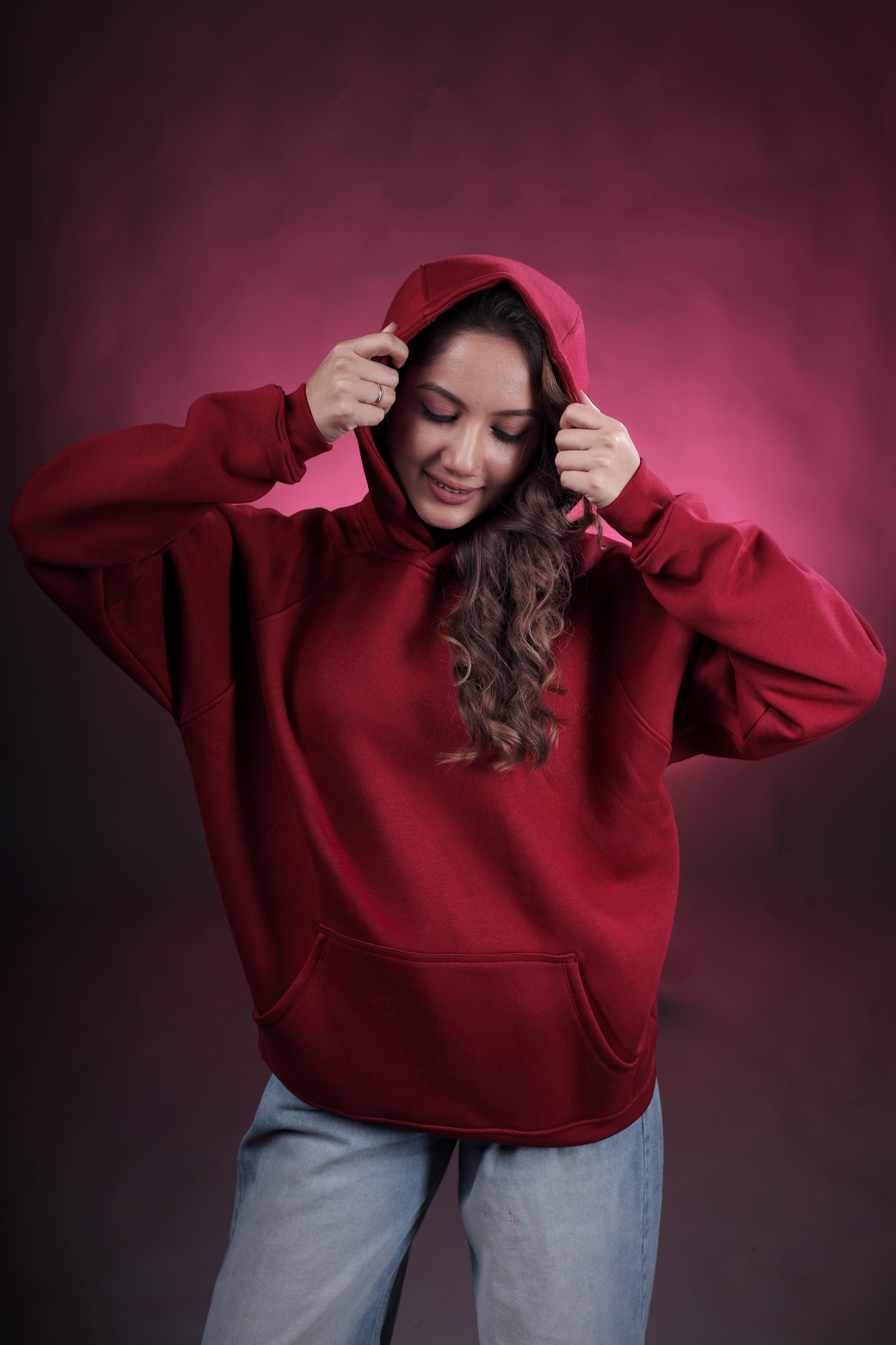 Maroon Plain Oversized Hoodie