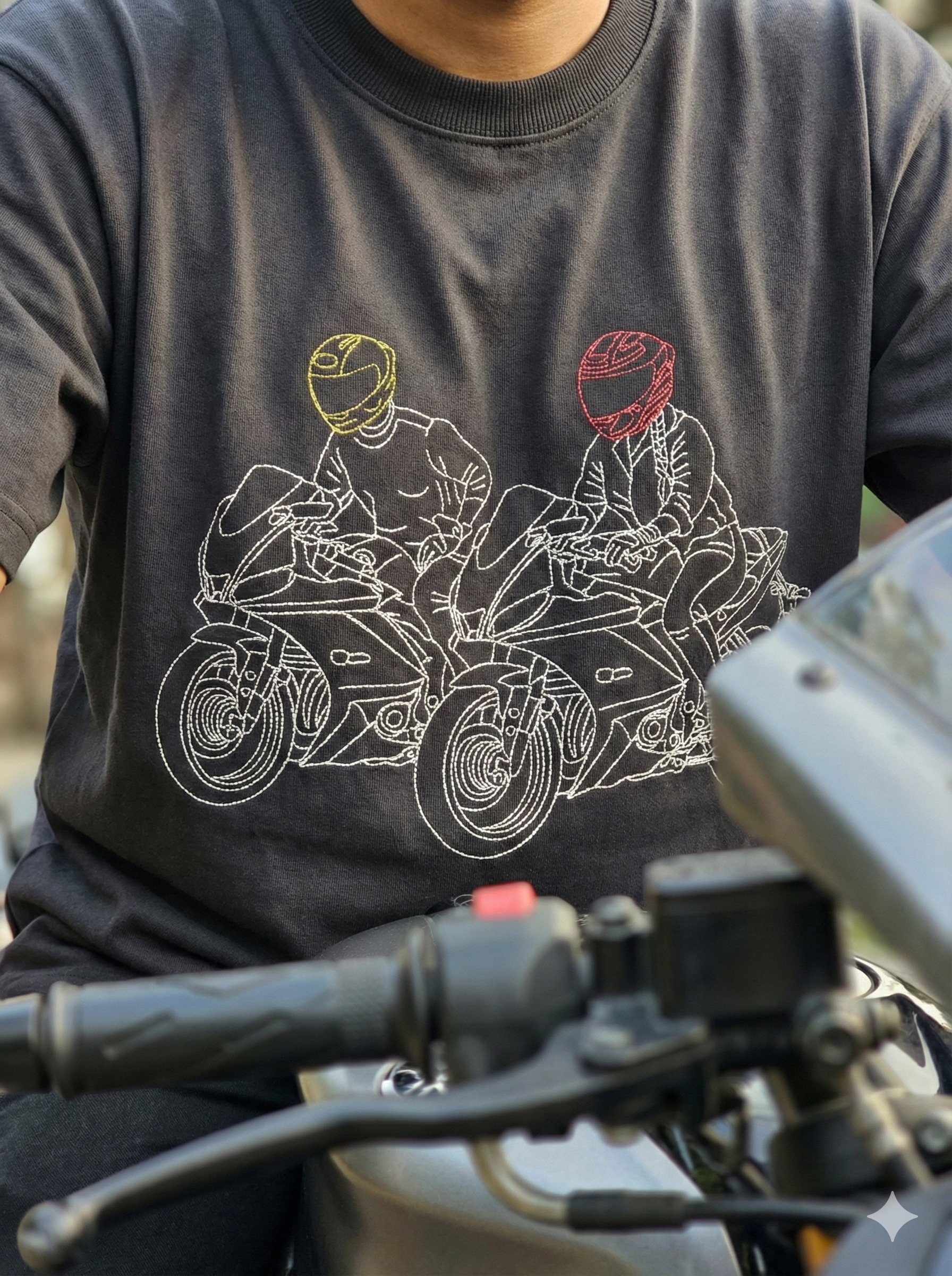Customised Bike Outline Embroidery Oversized Tee