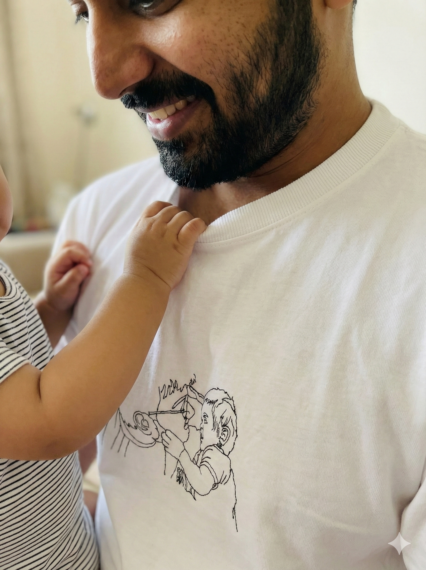 Personalised Photo Outline Embroidery Oversized Tee for DAD