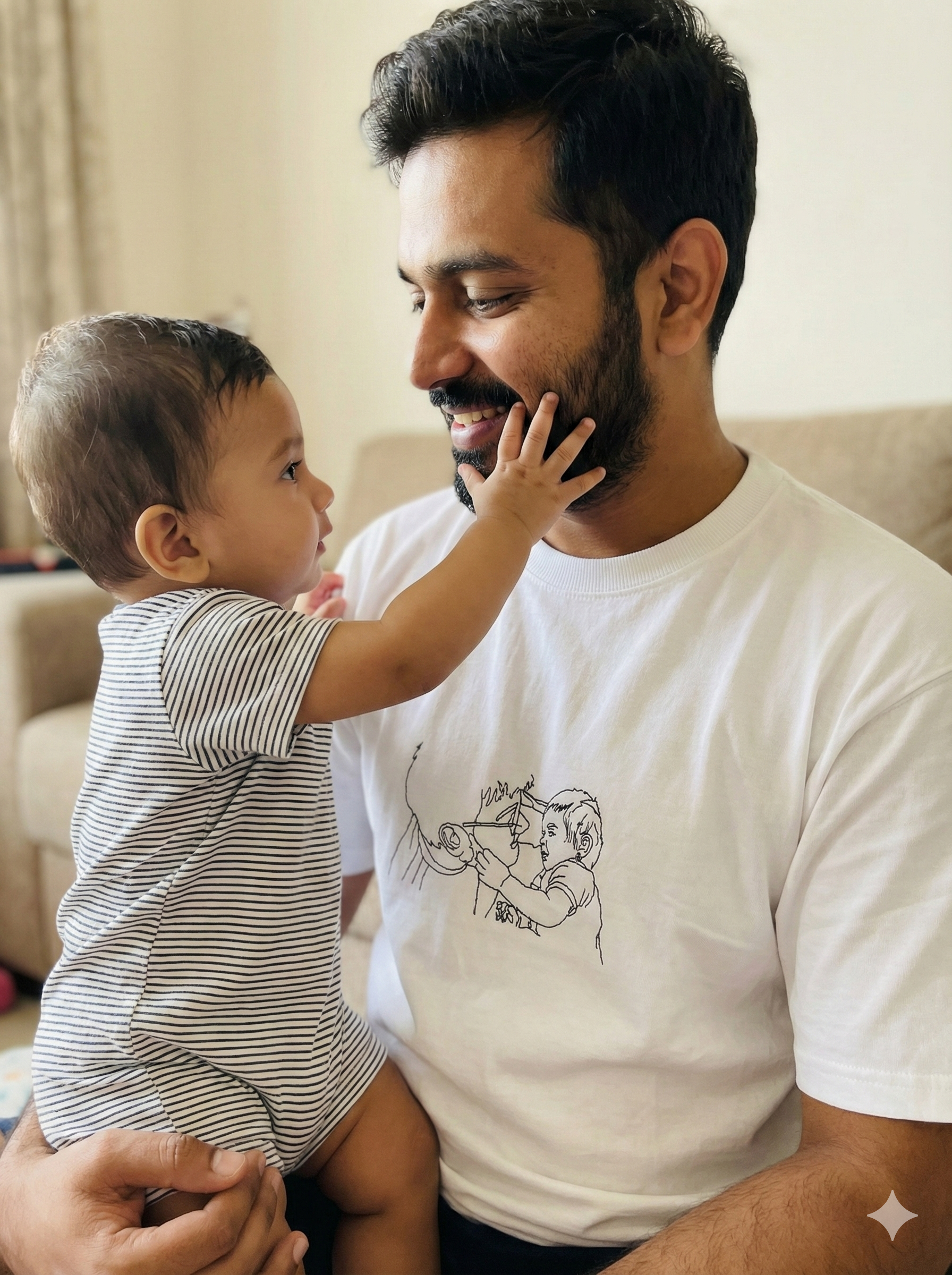 Personalised Photo Outline Embroidery Oversized Tee for DAD