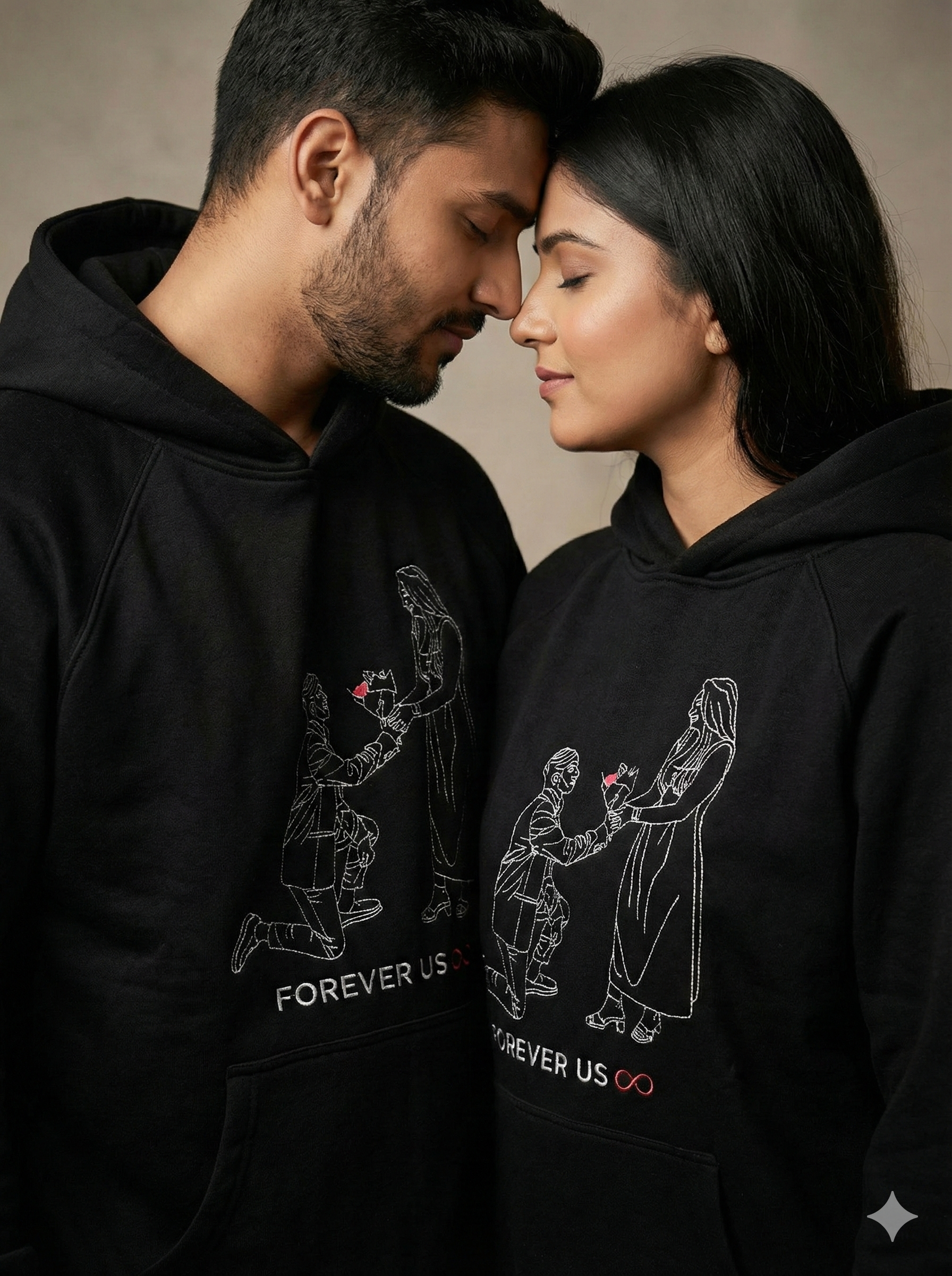 Pack of 2 - Couple Personalised Photo Outline Embroidery Oversized Hoodie