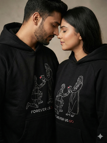 Pack of 2 - Couple Personalised Photo Outline Embroidery Oversized Hoodie