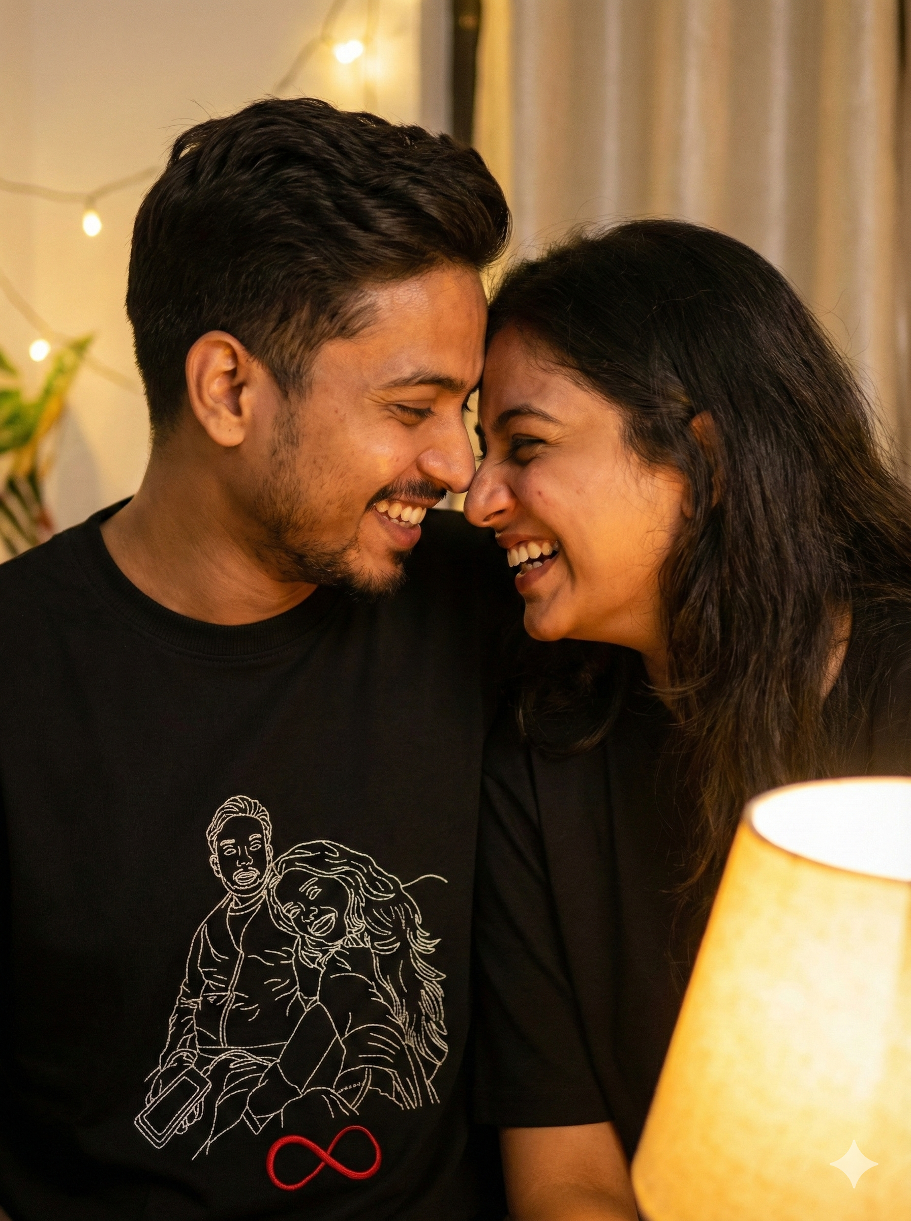 Pack of 2 - Couple Personalised Photo Outline Embroidery Oversized Tee