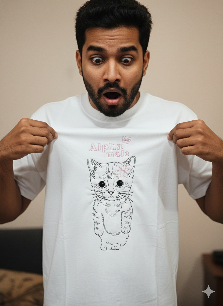 Personalised Photo Outline Embroidery Oversized Tee