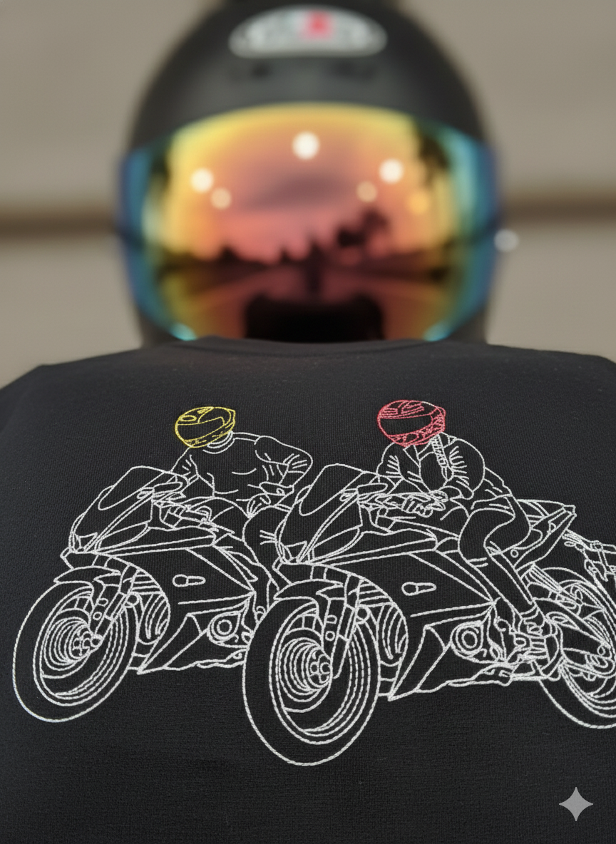 Pack of 2 - Couple Personalised Photo Outline Embroidery Oversized Tee