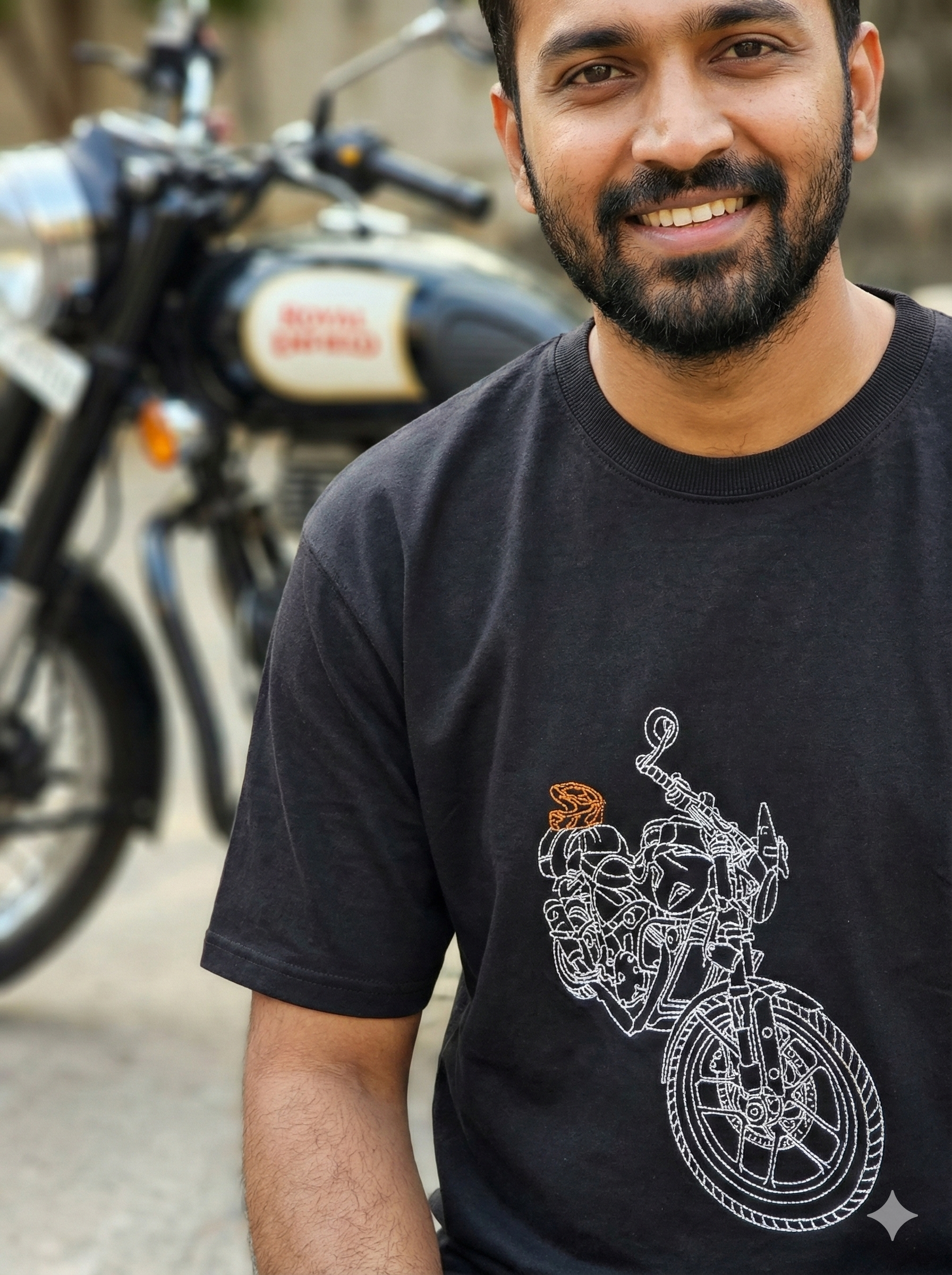 Customised Bike Outline Embroidery Oversized Tee