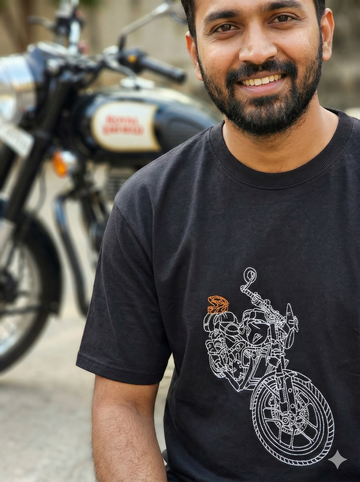 Customised Bike Outline Embroidery Oversized Tee