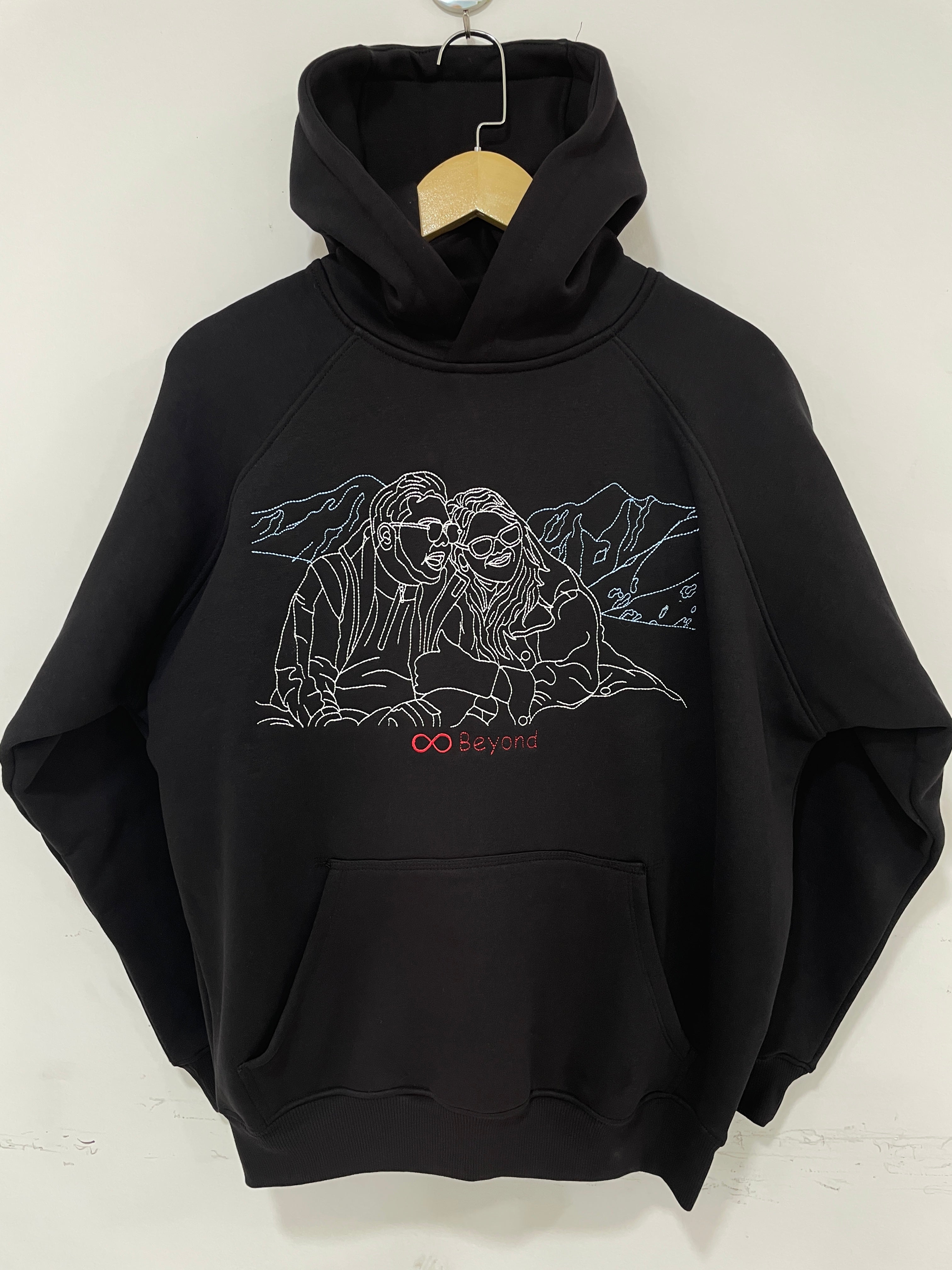 Pack of 2 - Couple Personalised Photo Outline Embroidery Oversized Hoodie