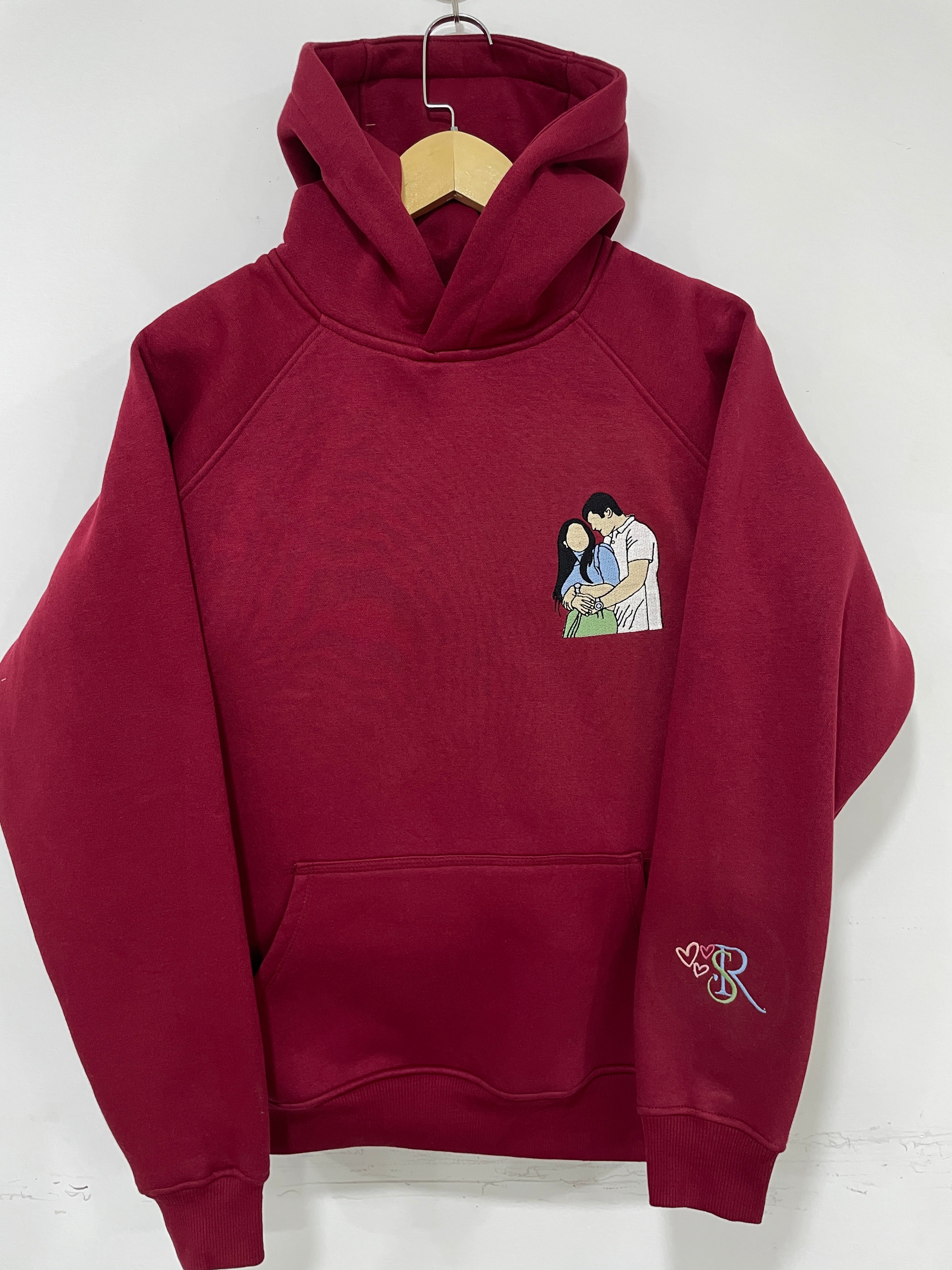 Pack of 2 - Couple Personalised Photo Portrait Embroidery Oversized Hoodie