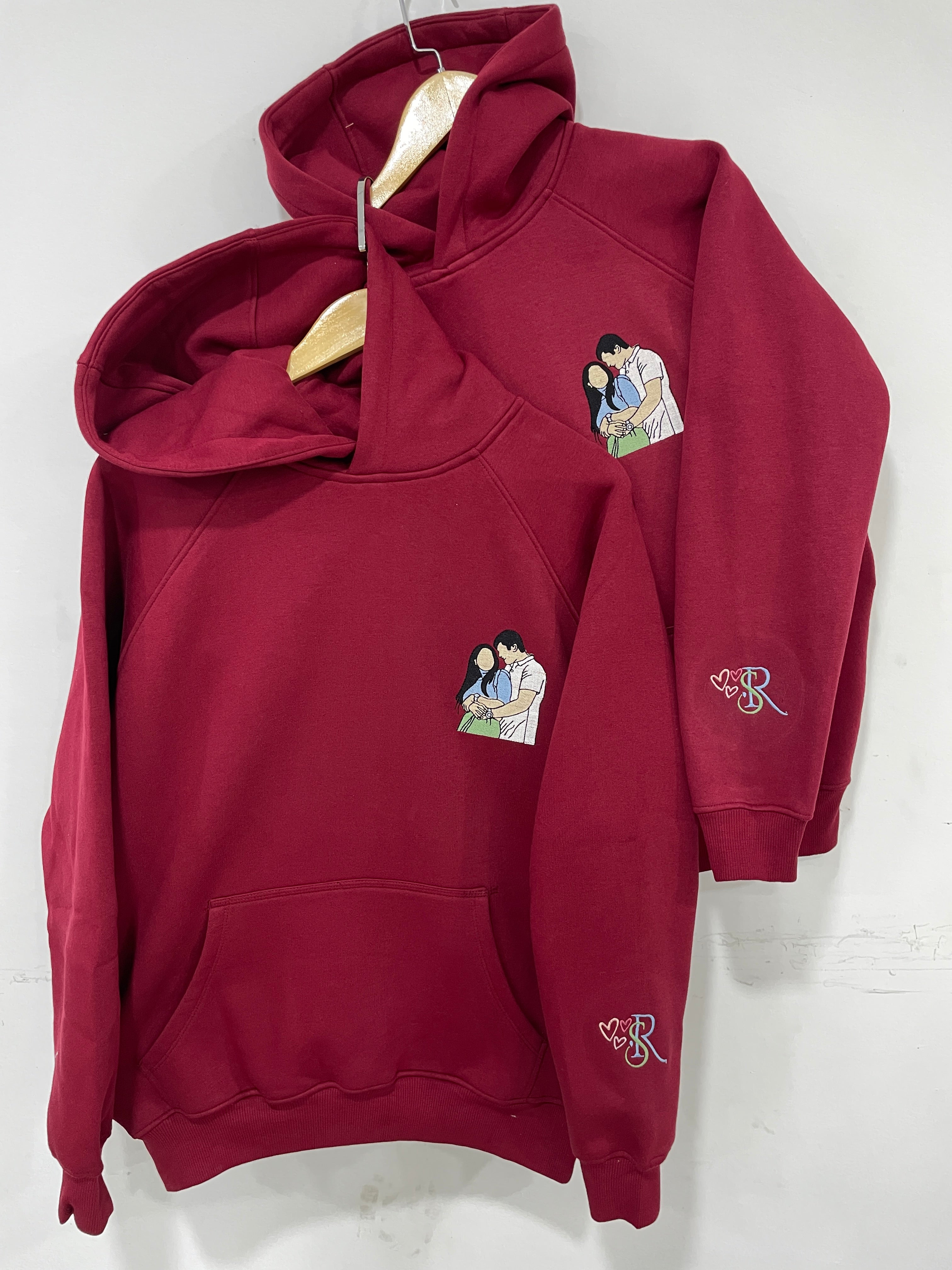 Pack of 2 - Couple Personalised Photo Portrait Embroidery Oversized Hoodie