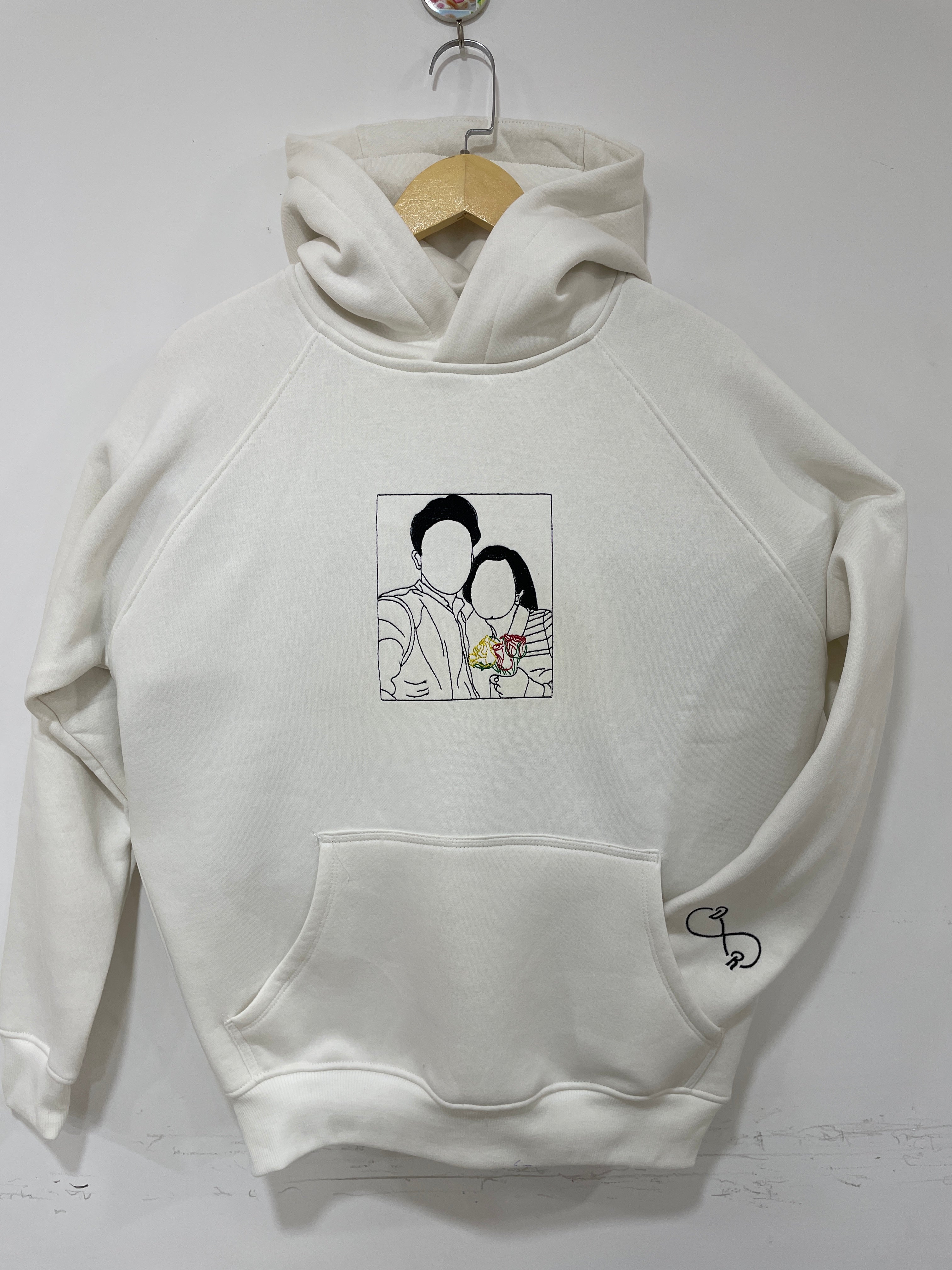 Pack of 2 - Couple Personalised Photo Outline Embroidery Oversized Hoodie
