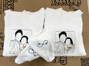 Pack of 2 - Couple Personalised Photo Outline Embroidery Oversized Hoodie
