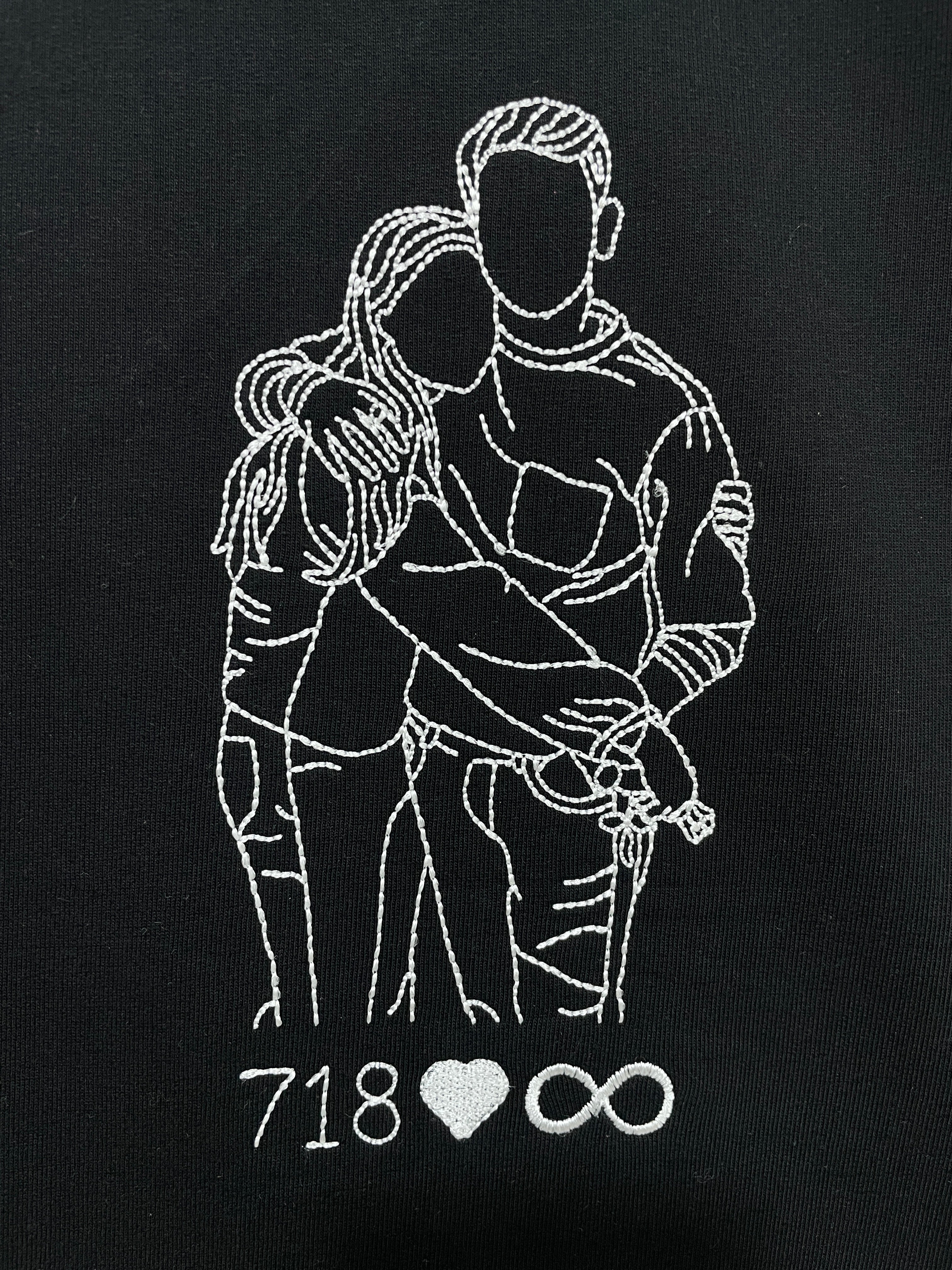 Pack of 2 - Couple Personalised Photo Outline Embroidery Oversized Tee