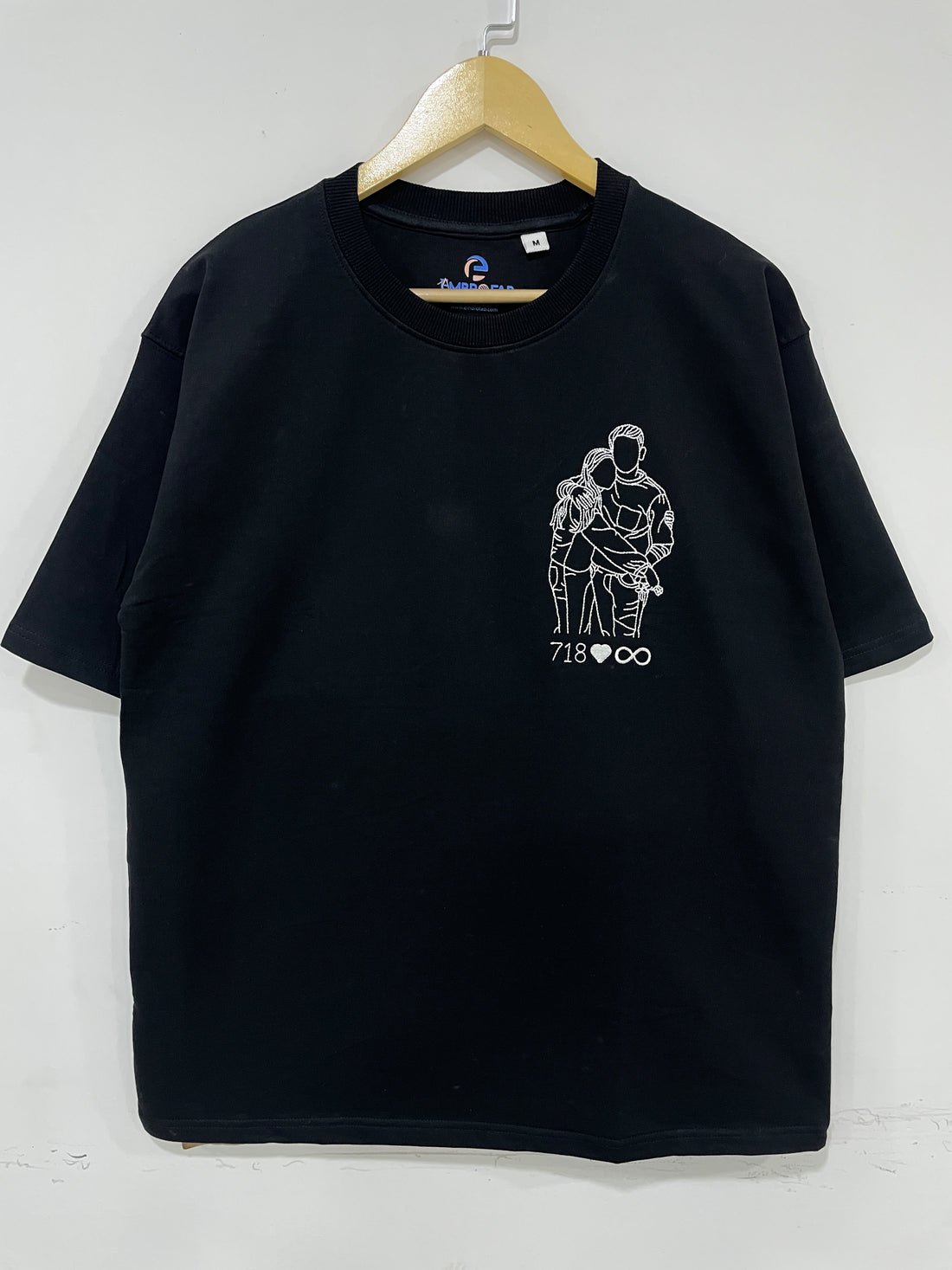 Pack of 2 - Couple Personalised Photo Outline Embroidery Oversized Tee