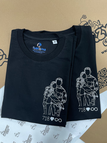 Pack of 2 - Couple Personalised Photo Outline Embroidery Oversized Tee