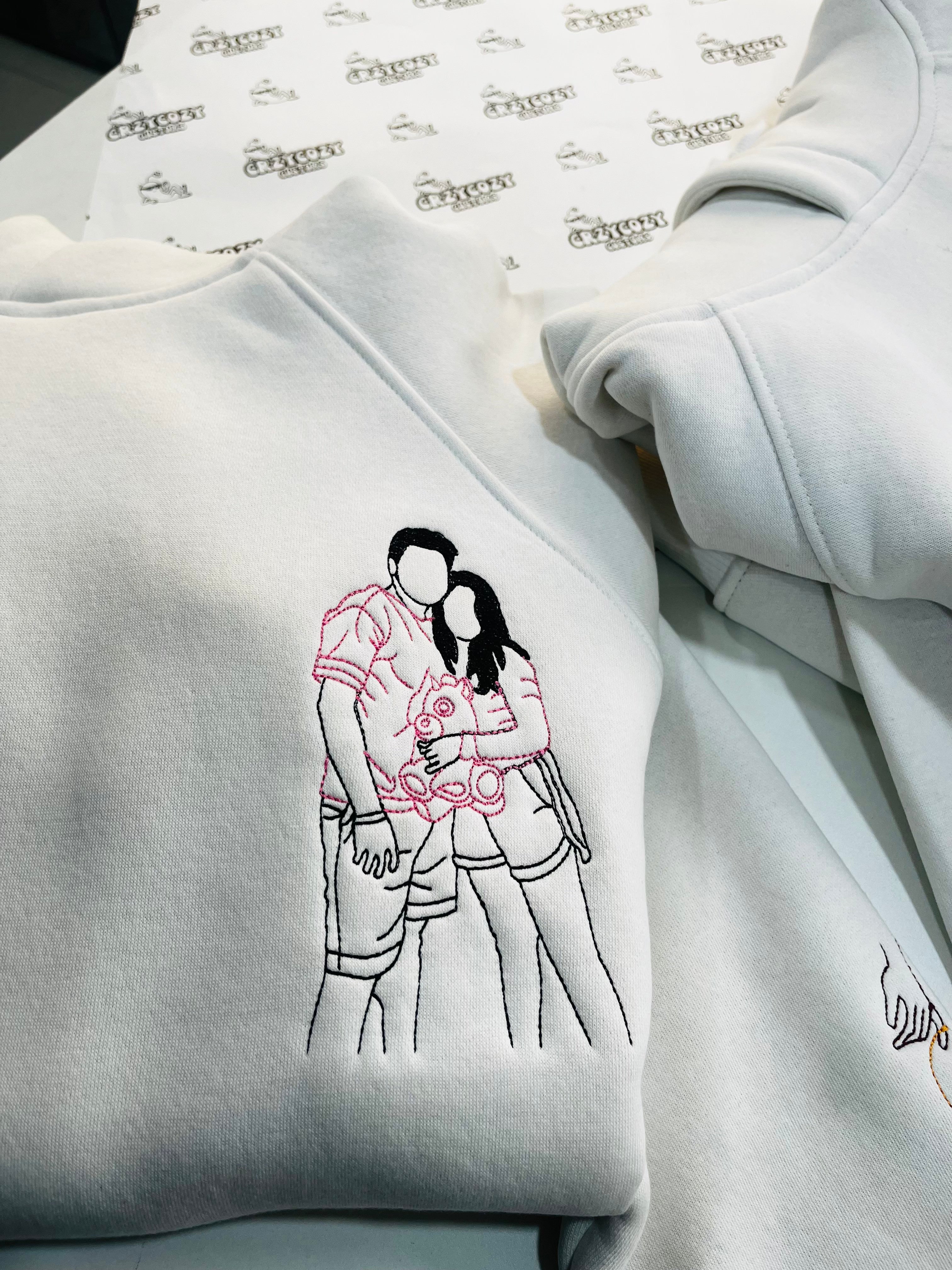 Pack of 2 - Couple Personalised Photo Outline Embroidery Oversized Hoodie