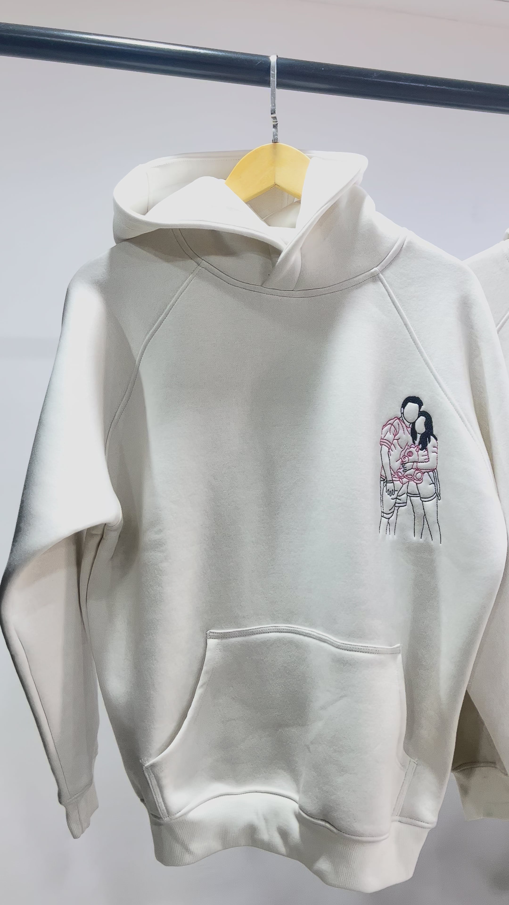 Pack of 2 - Couple Personalised Photo Outline Embroidery Oversized Hoodie